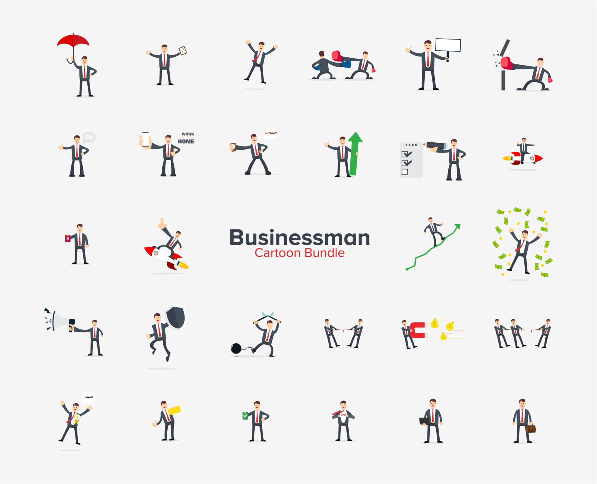 Illustration Batch Vector Graphic of Cartoon Businessman . Bundle. Set Free Vector and Free SVG