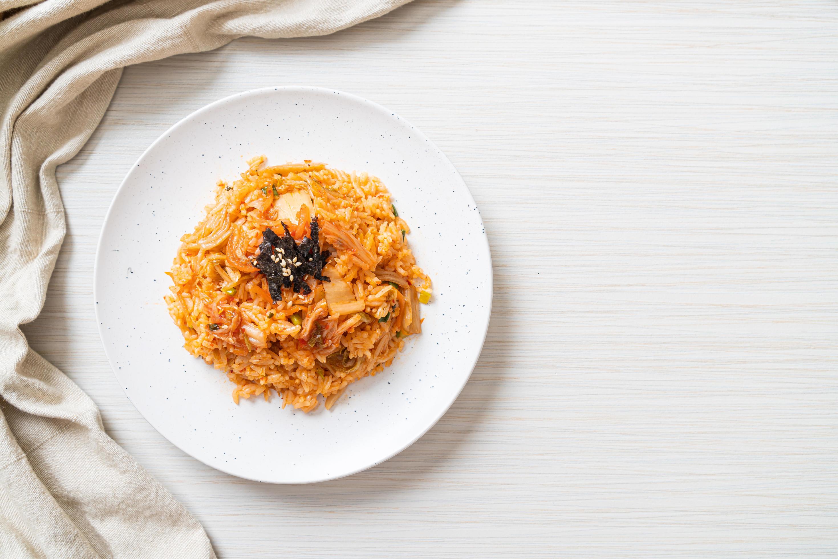 Kimchi fried rice with seaweed and white sesame – Korean food style Stock Free