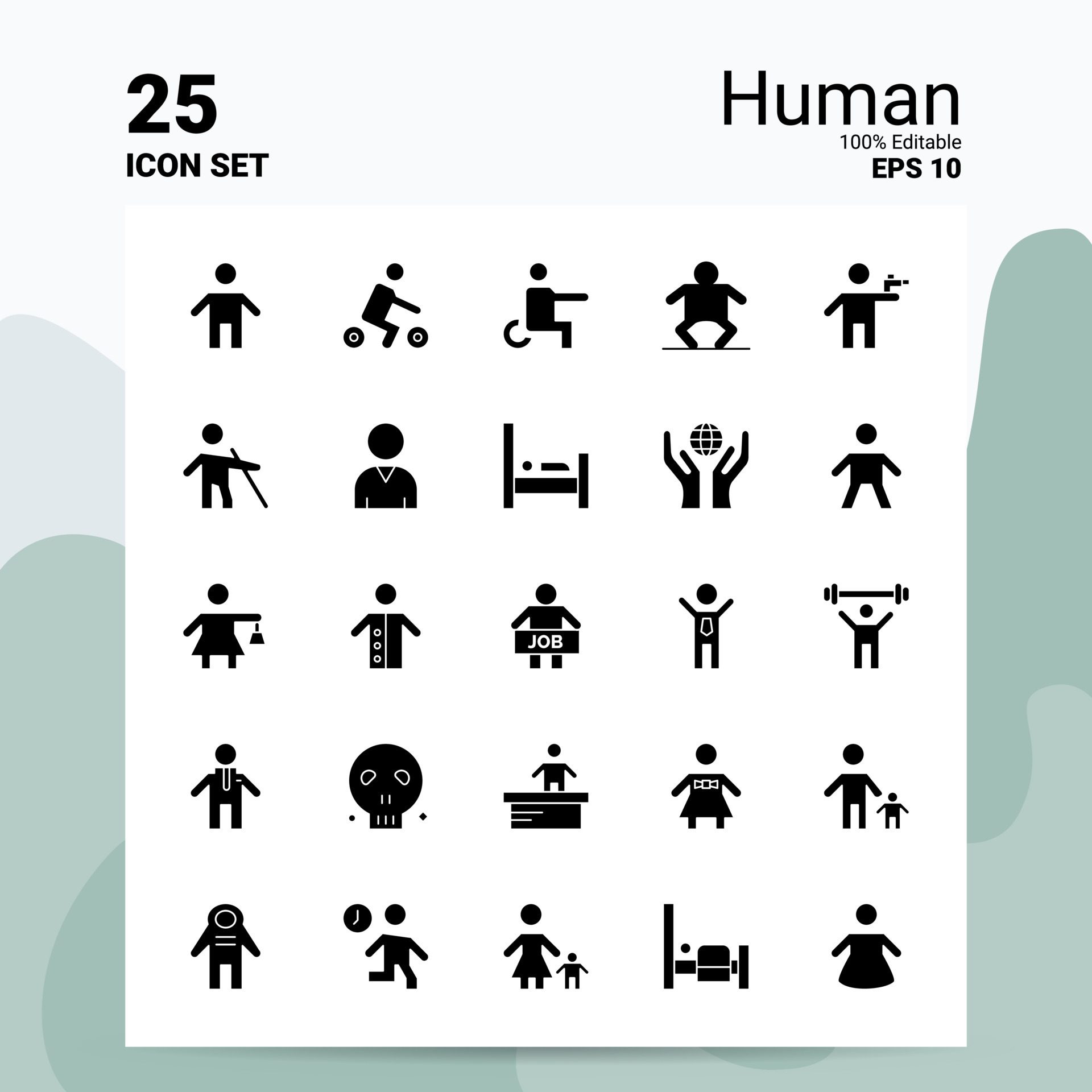 25 Human Icon Set 100 Editable EPS 10 Files Business Logo Concept Ideas Solid Glyph icon design Free Vector