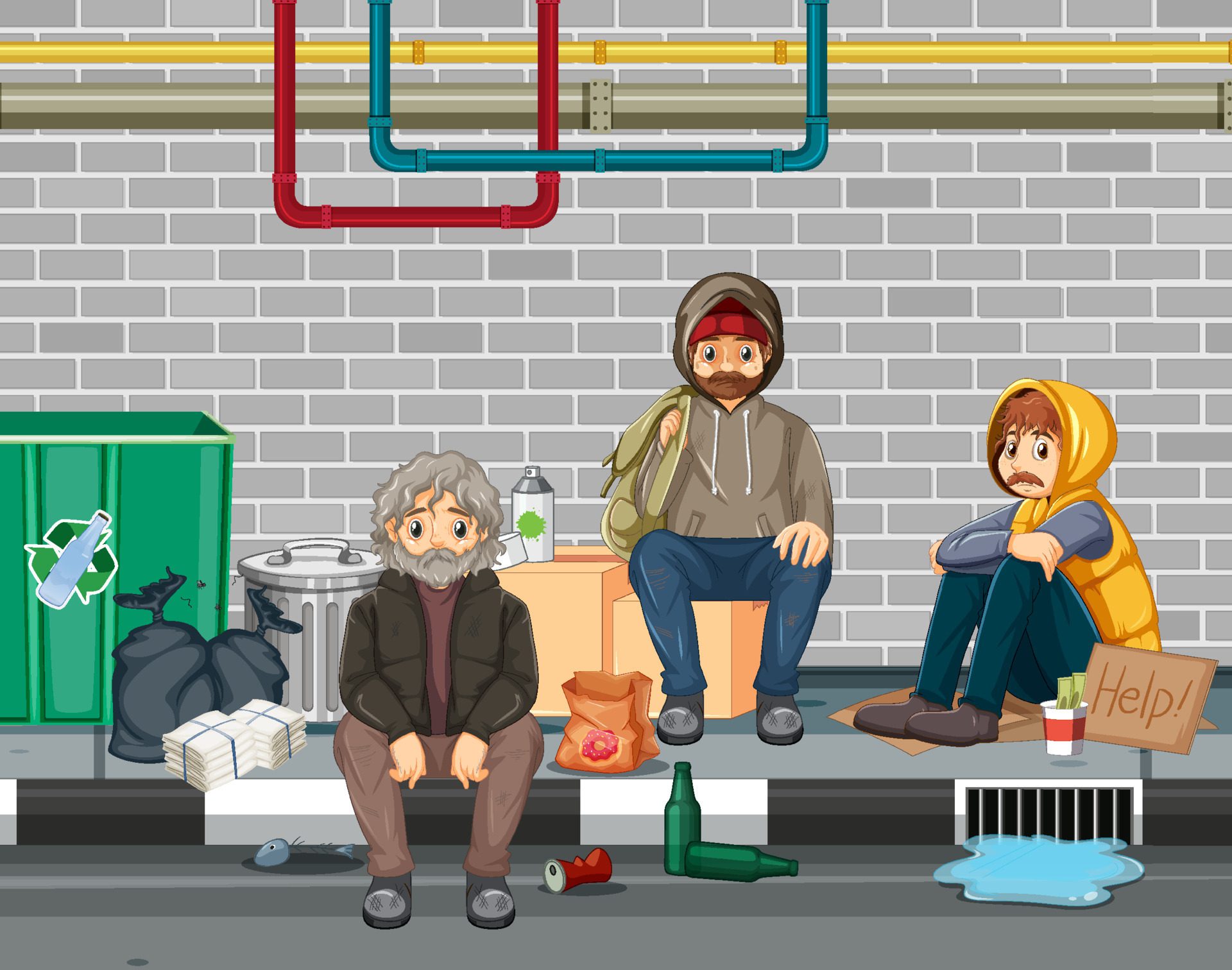 Outdoor scene with homeless people Free Vector