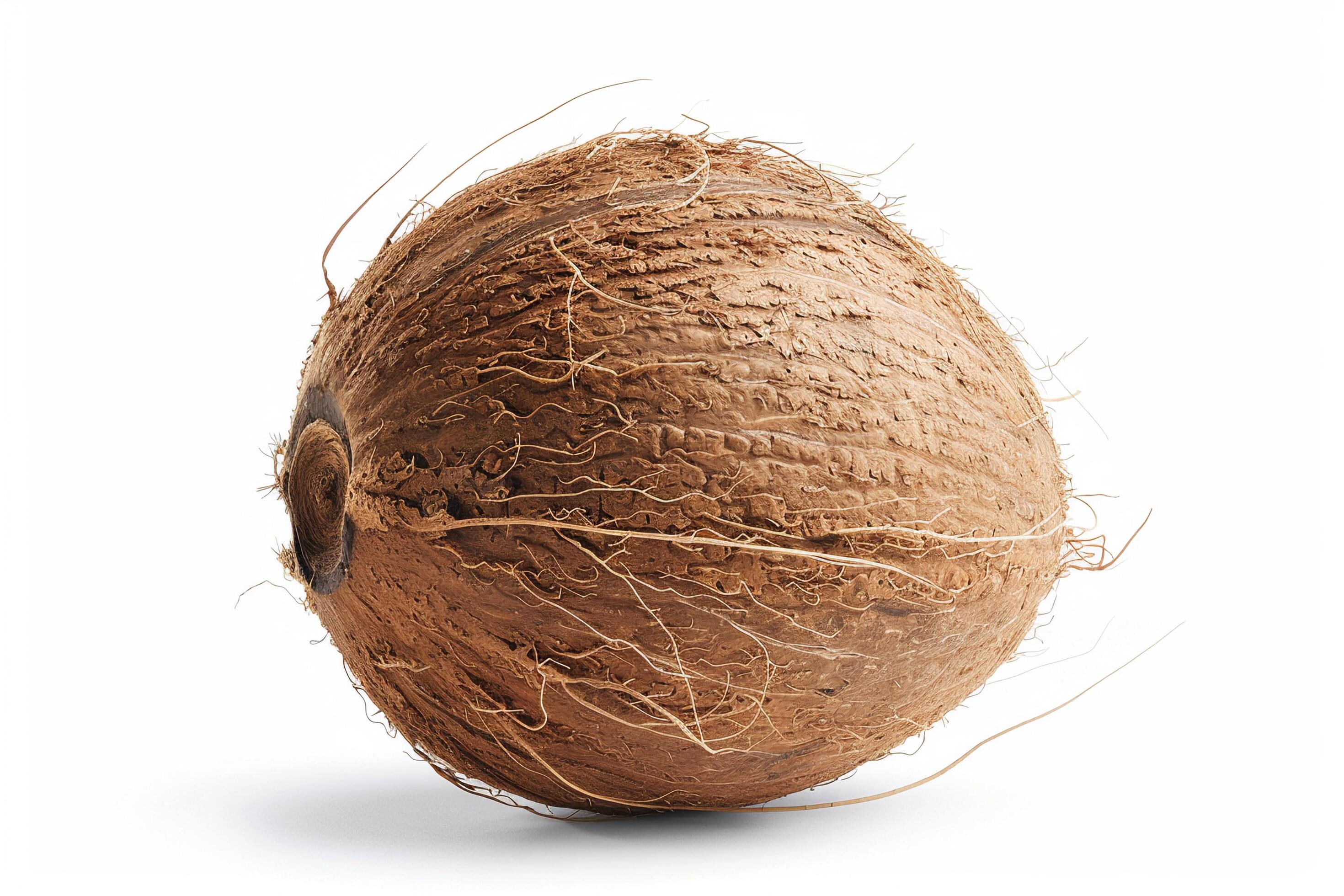 Whole Brown Coconut on White Background. Stock Free