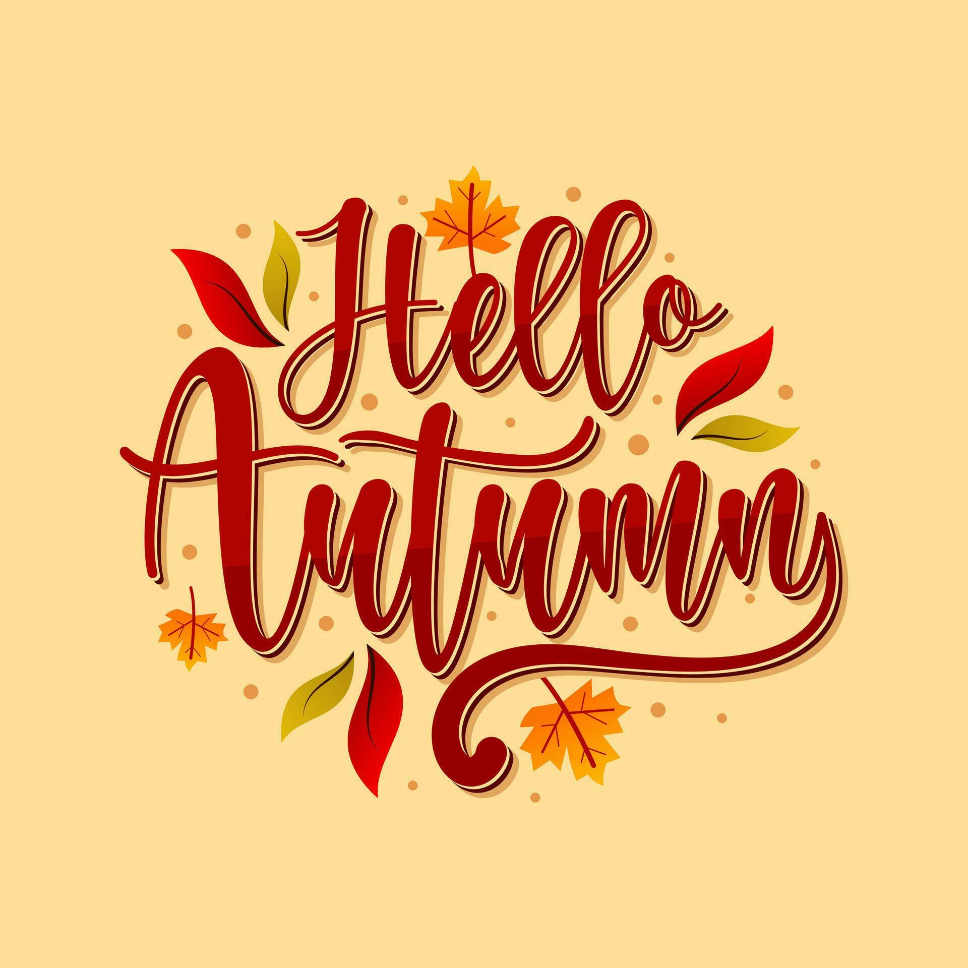 Hello autumn lettering with drawn leaves and flowers Stock Free and Free SVG