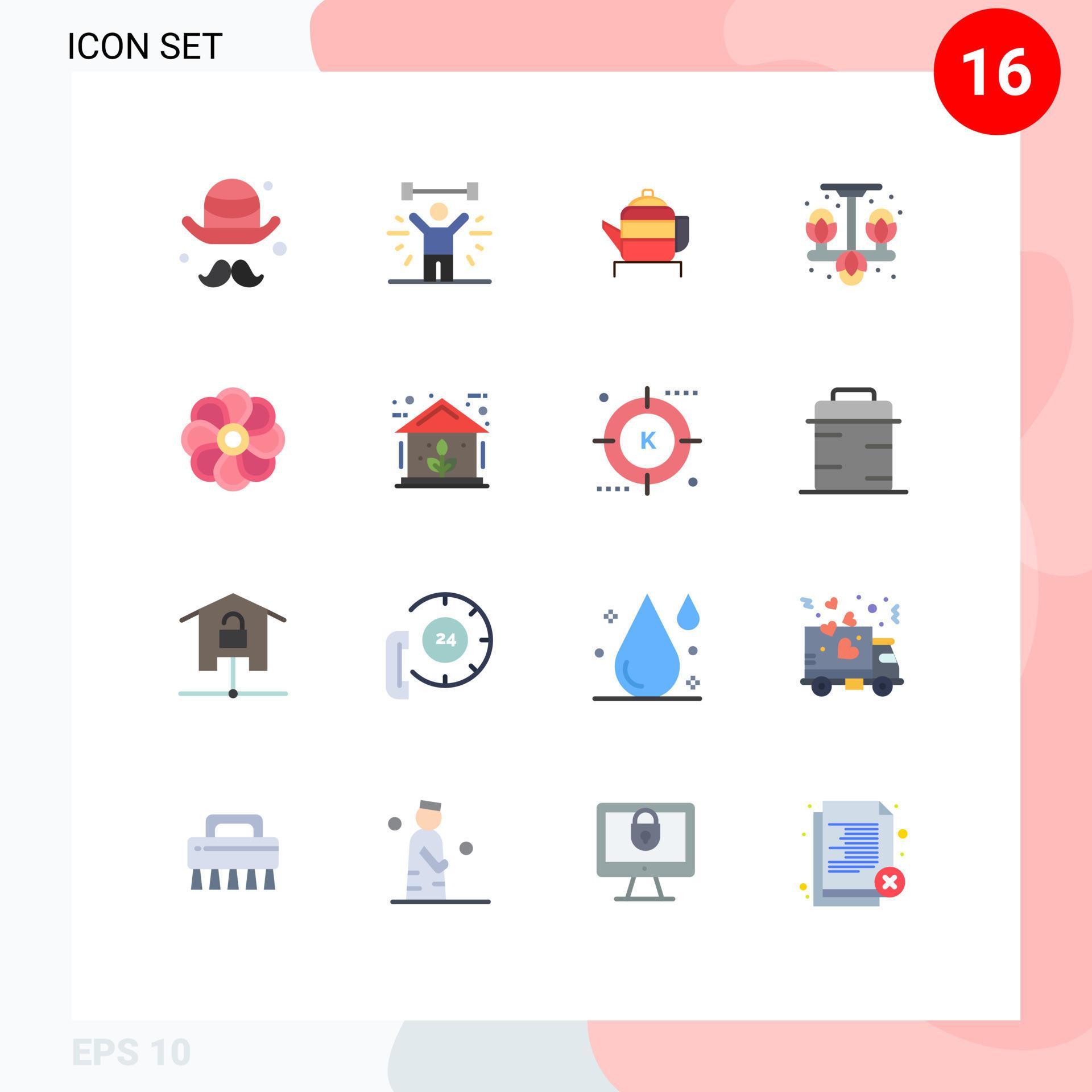 16 User Interface Flat Color Pack of modern Signs and Symbols of flower clothes lifting living chinese Editable Pack of Creative Vector Design Elements Stock Free