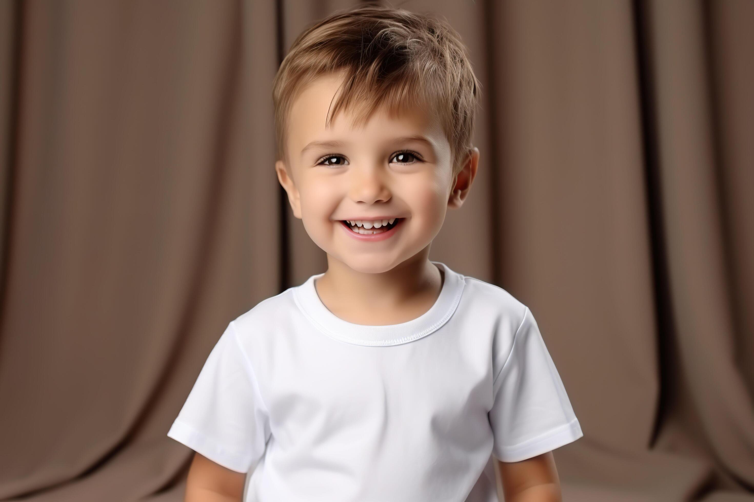 Portrait of a cute little boy in a white t-shirt. Stock Free