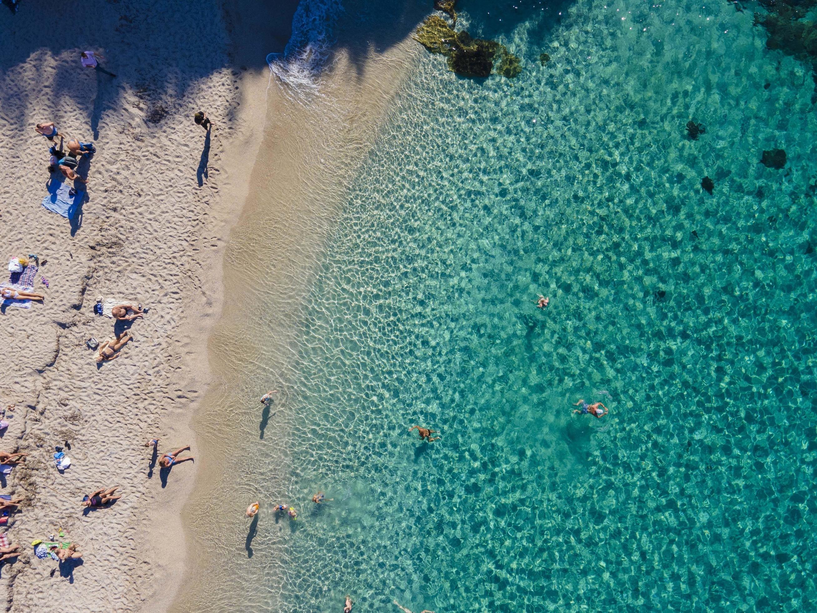 world famous Alanya Cleopatra beach. aerial photo of the beach. amazing summer vacation Stock Free