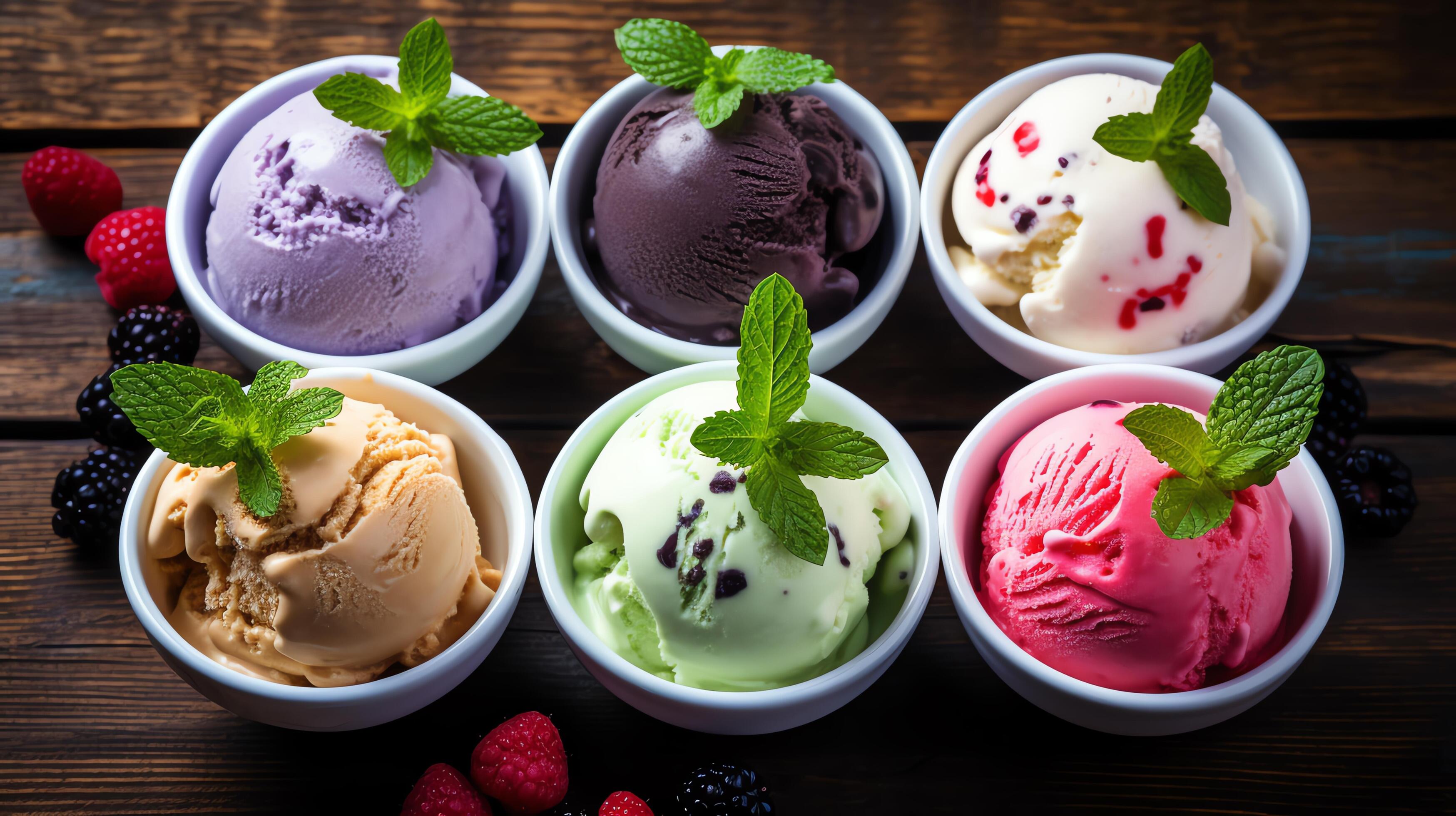 A variety of delicious ice cream flavors are available, each with its own unique taste and texture Stock Free