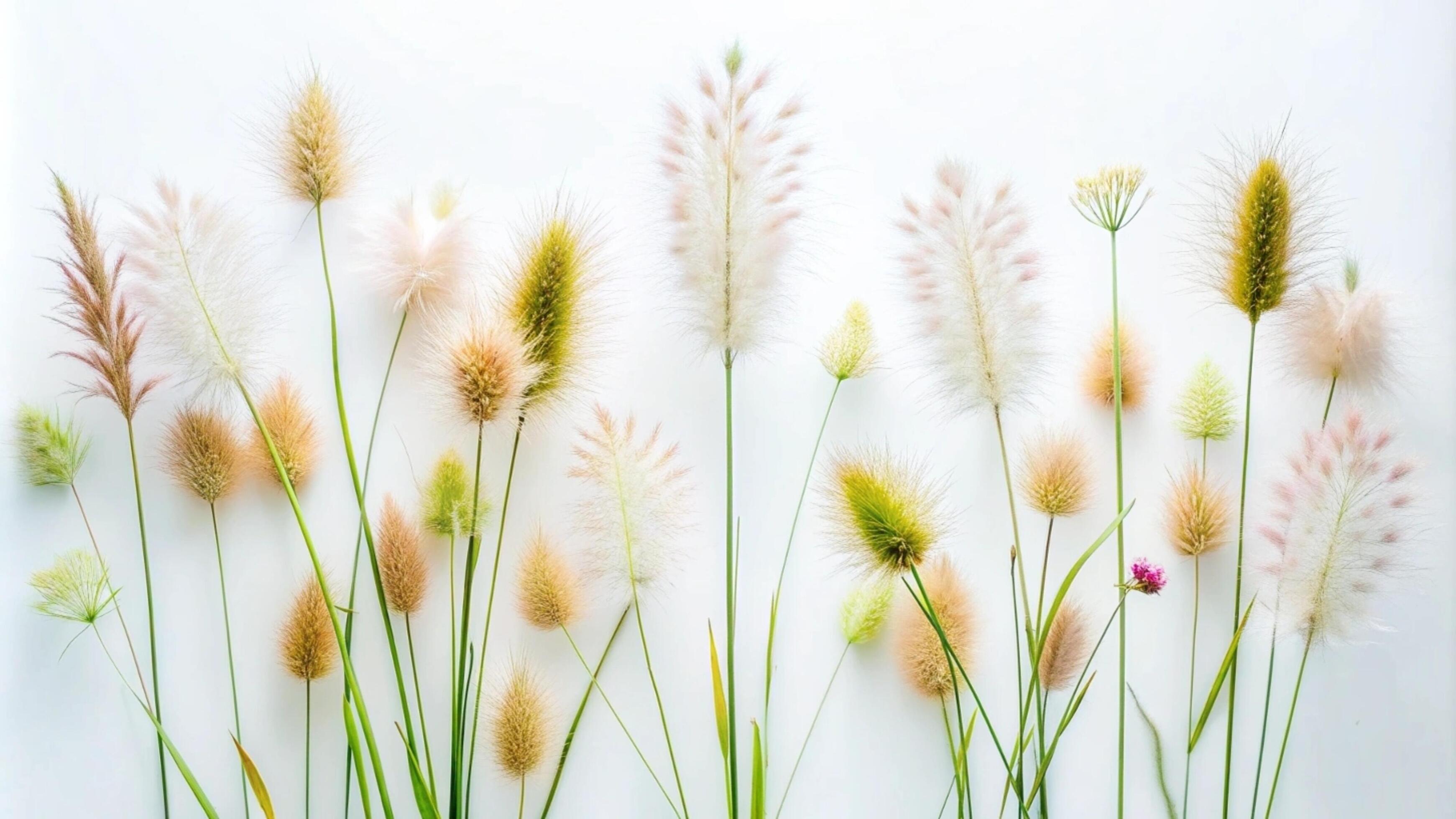 Blooming grass flowers on a white background. Stock Free