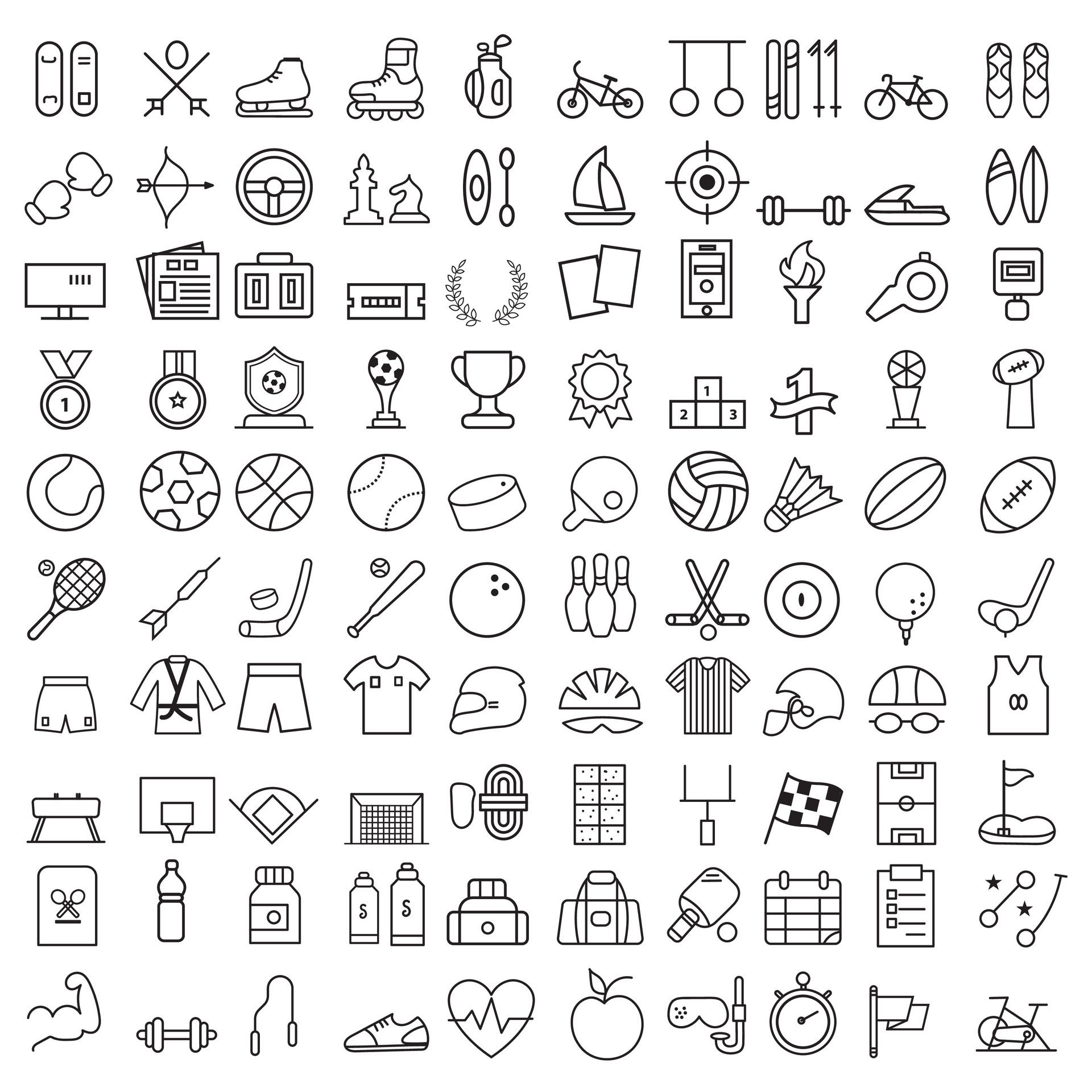 Sports icon set. Shapes Sports, Sports icon collection, Active lifestyle people and icon set, runners active lifestyle icons. Free Vector