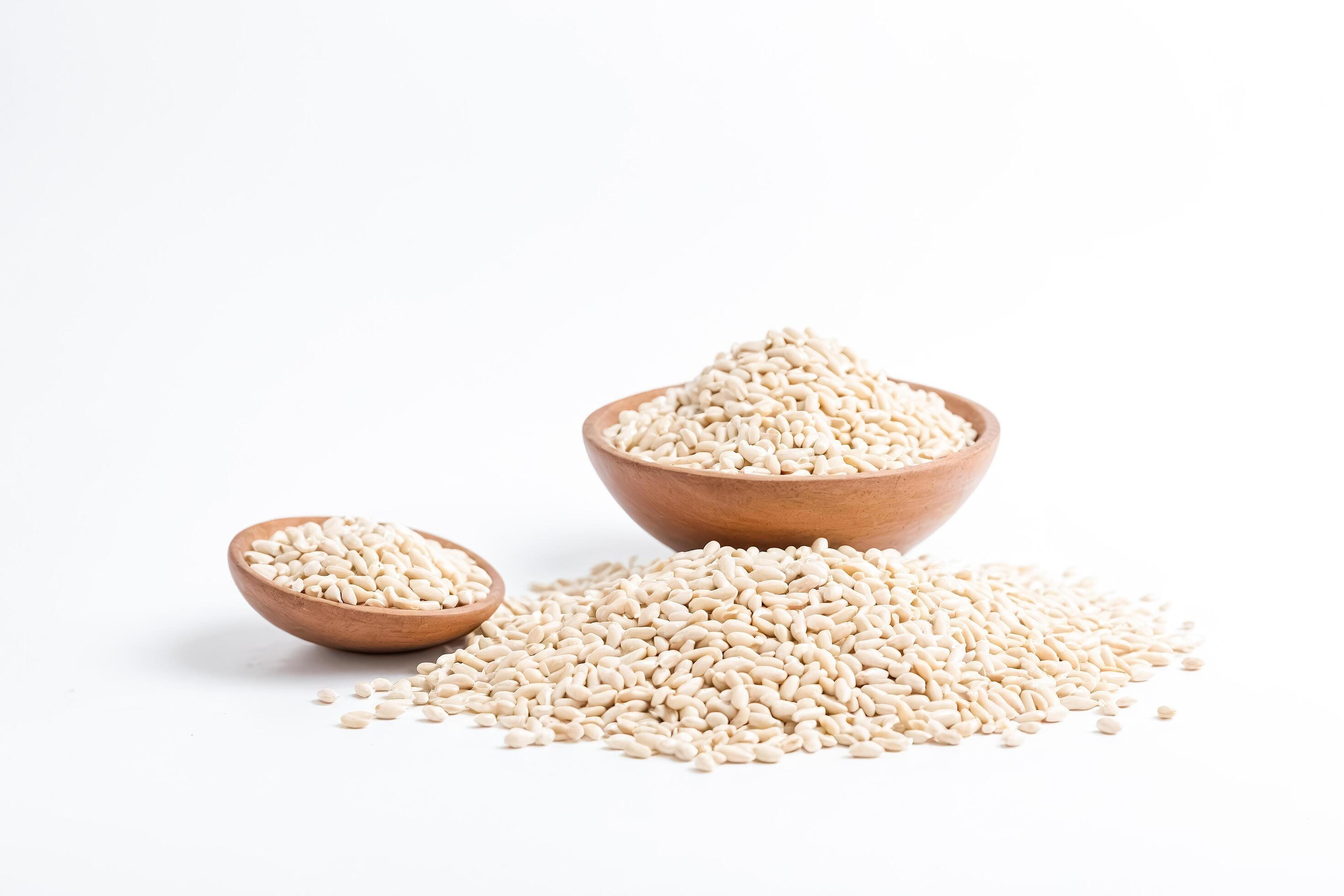 White Beans in Wooden Bowls on White Background Stock Free