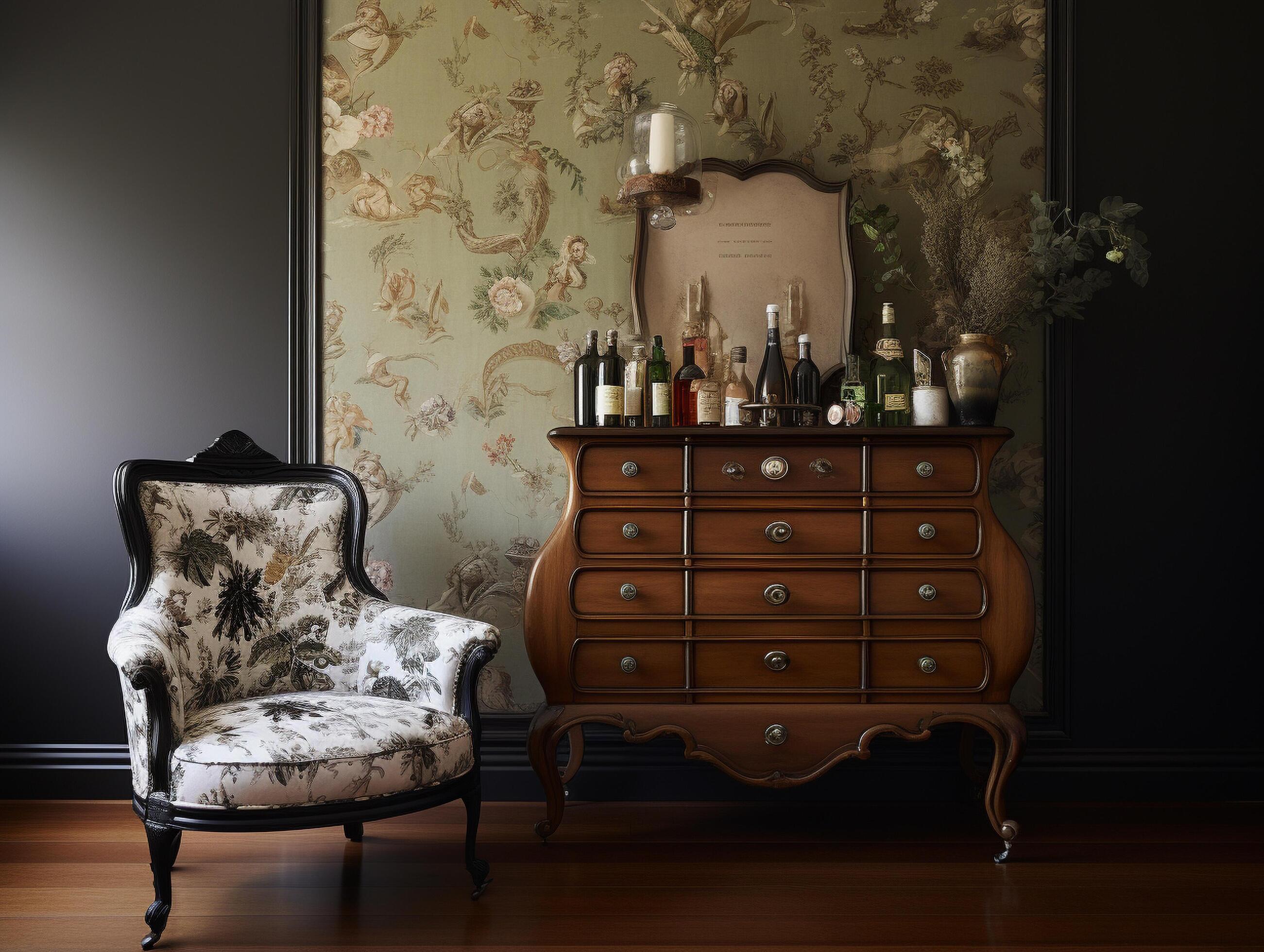 vintage furniture with classical ornaments Stock Free