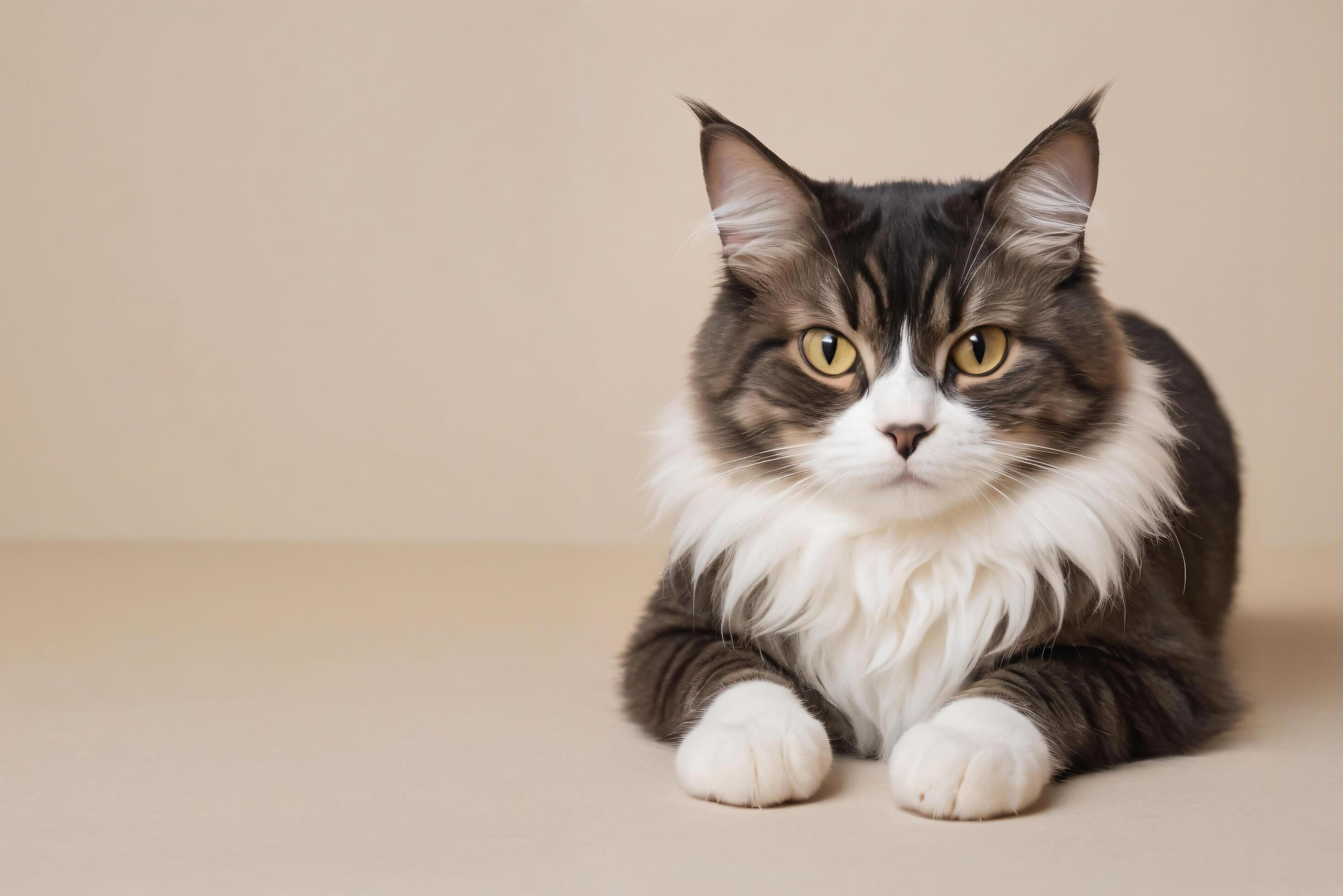 A cat sits against a plain background Stock Free