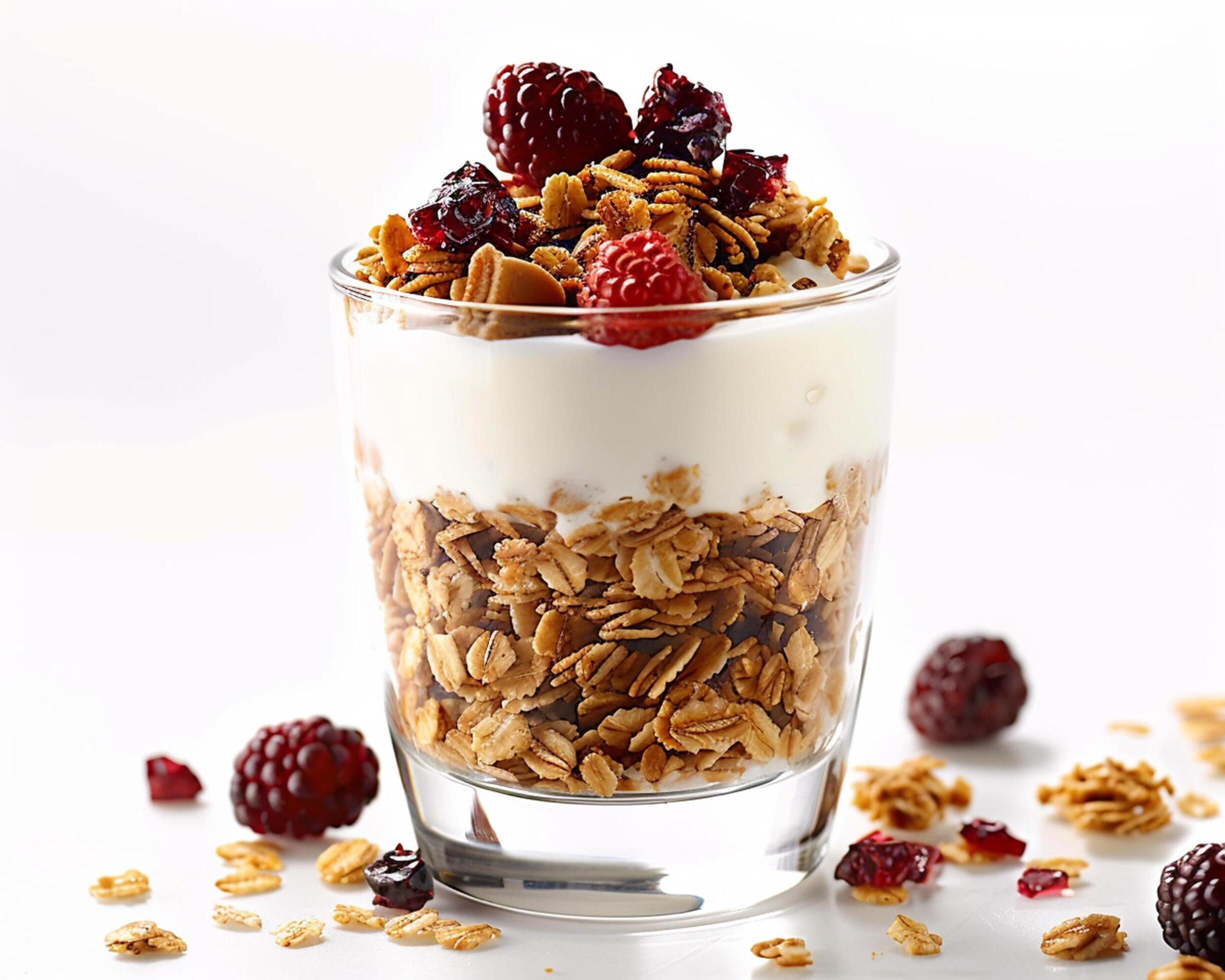 granola with berries and yogurt Stock Free