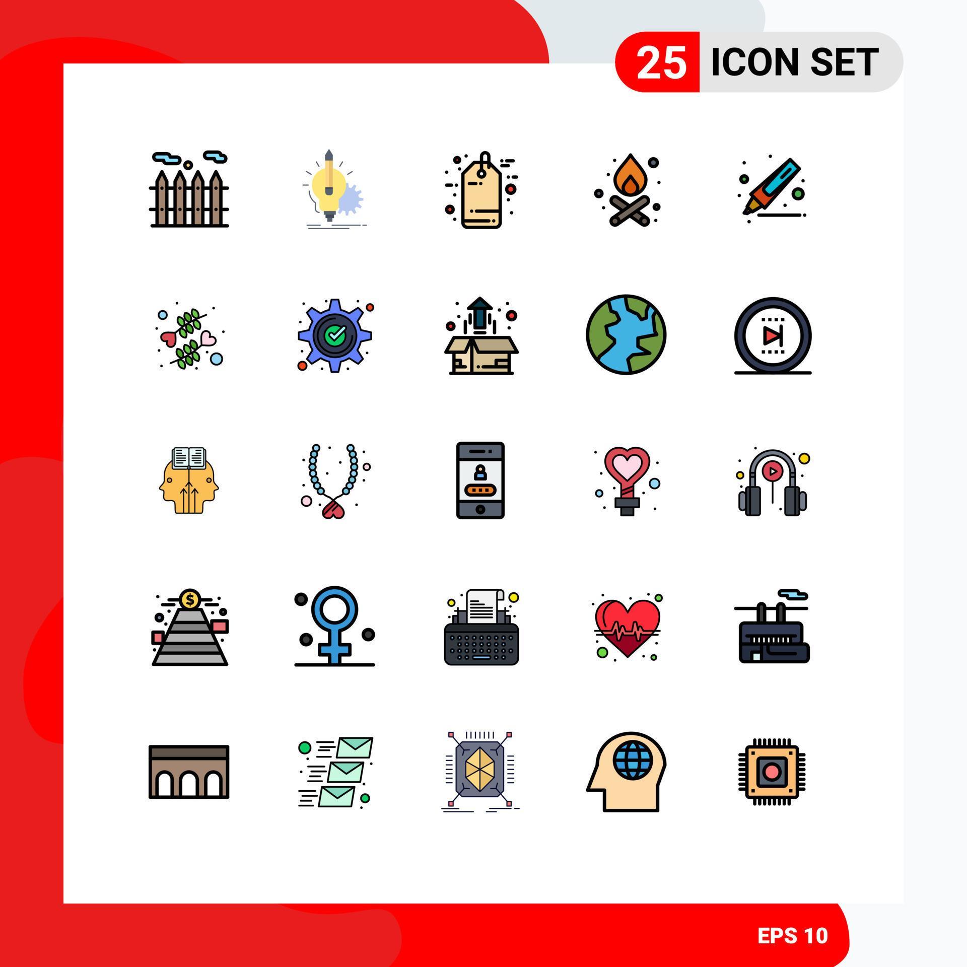 Set of 25 Modern UI Icons Symbols Signs for flower highlighter discount drawing campfire Editable Vector Design Elements Stock Free