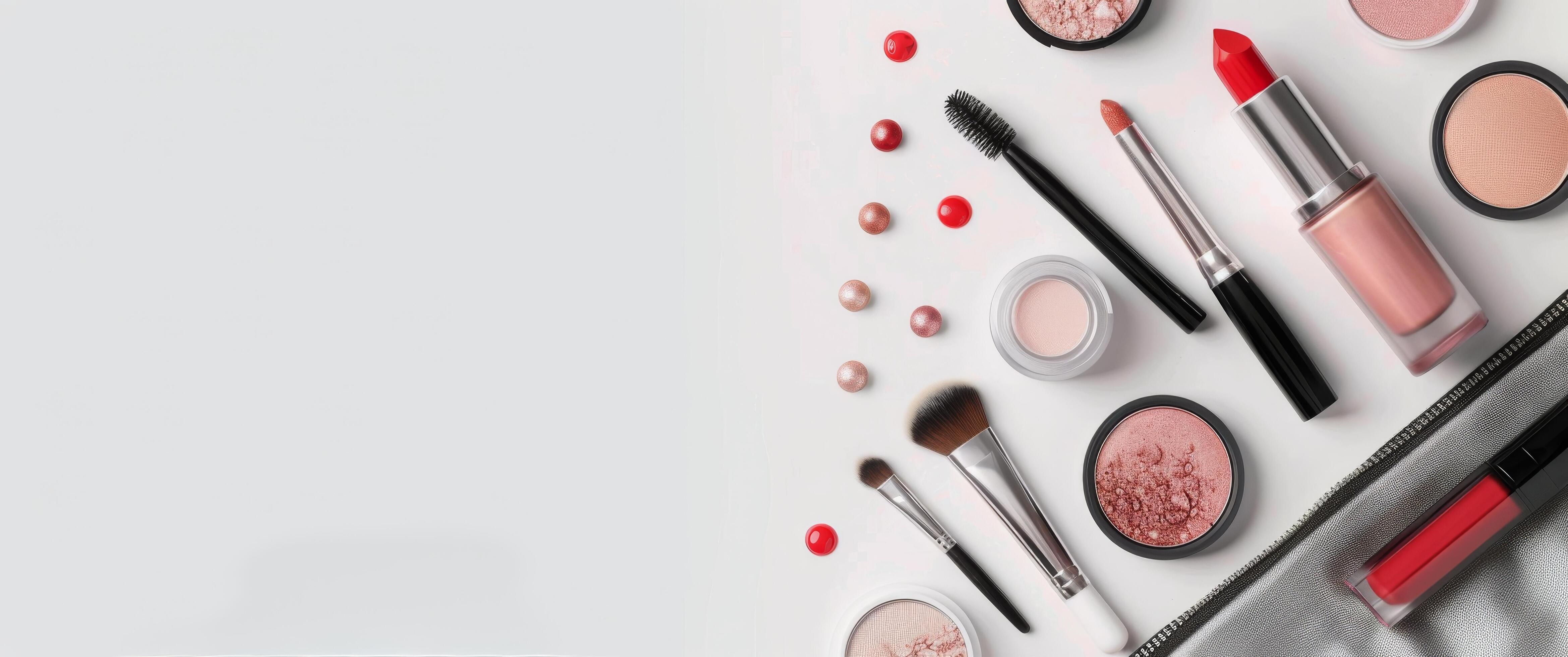 Makeup Brushes and Products on White Background Stock Free