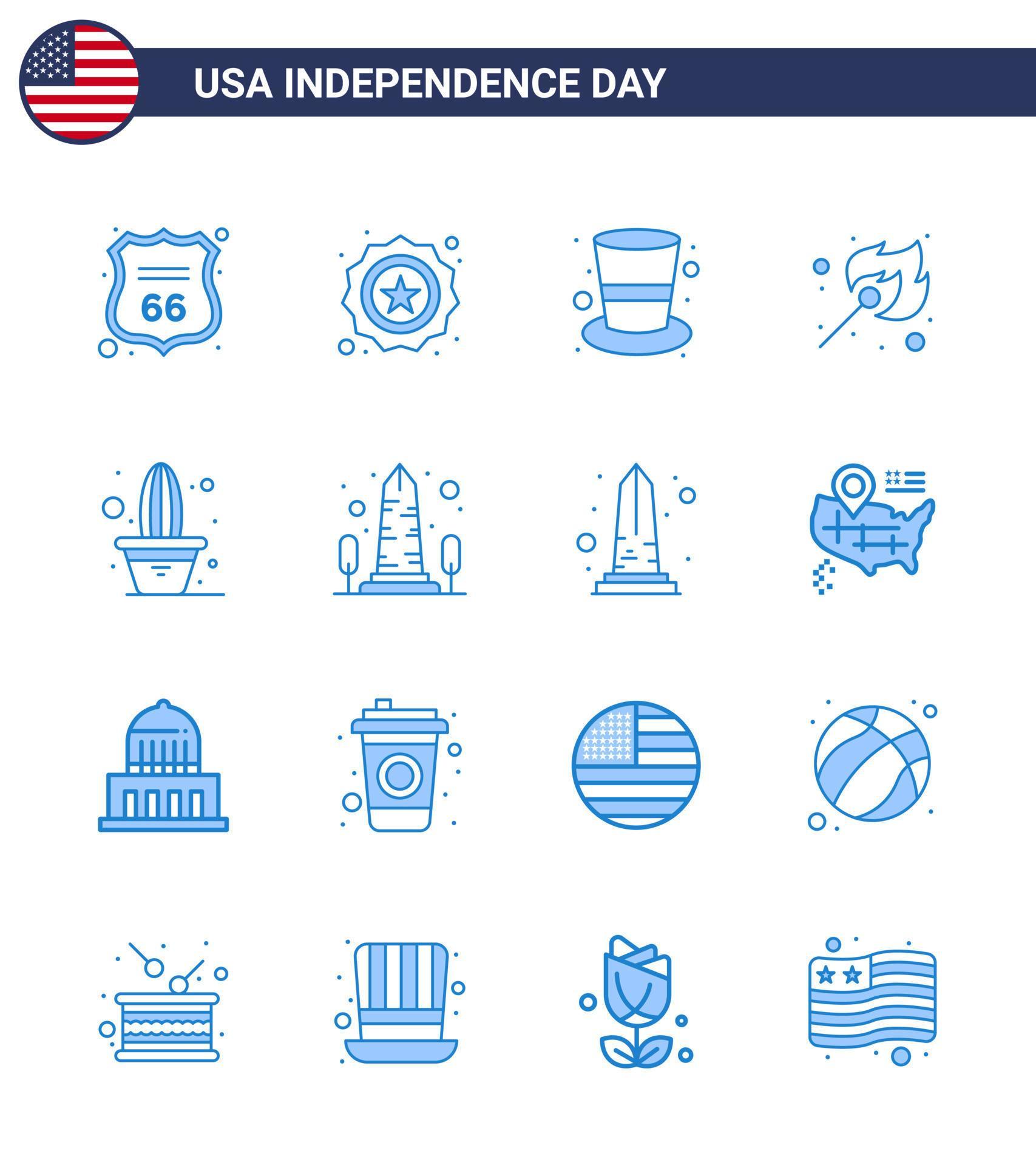 16 Blue Signs for USA Independence Day flower outdoor american match camping Editable USA Day Vector Design Elements Stock Free