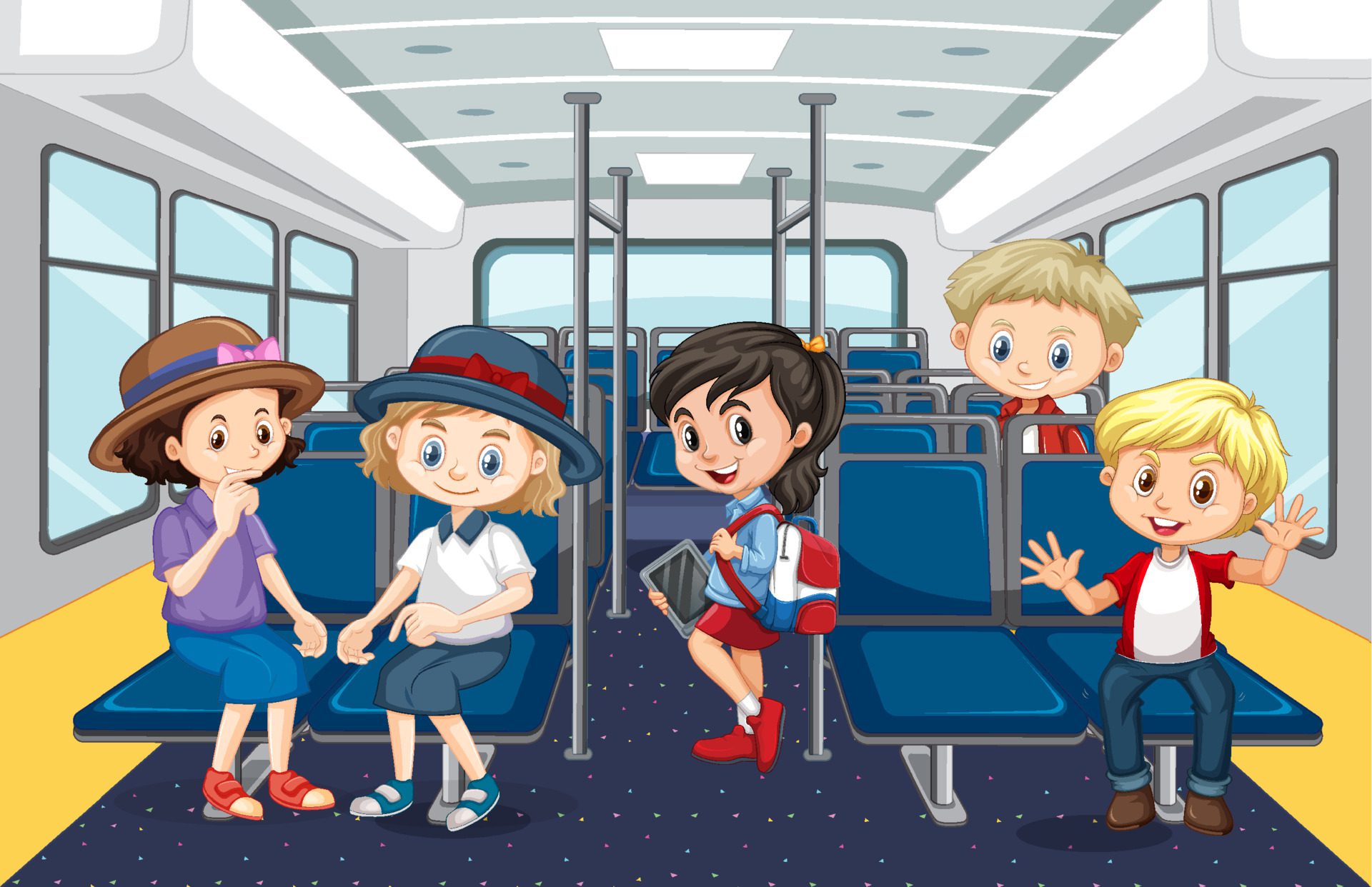 Scene with many people using public transportation Free Vector