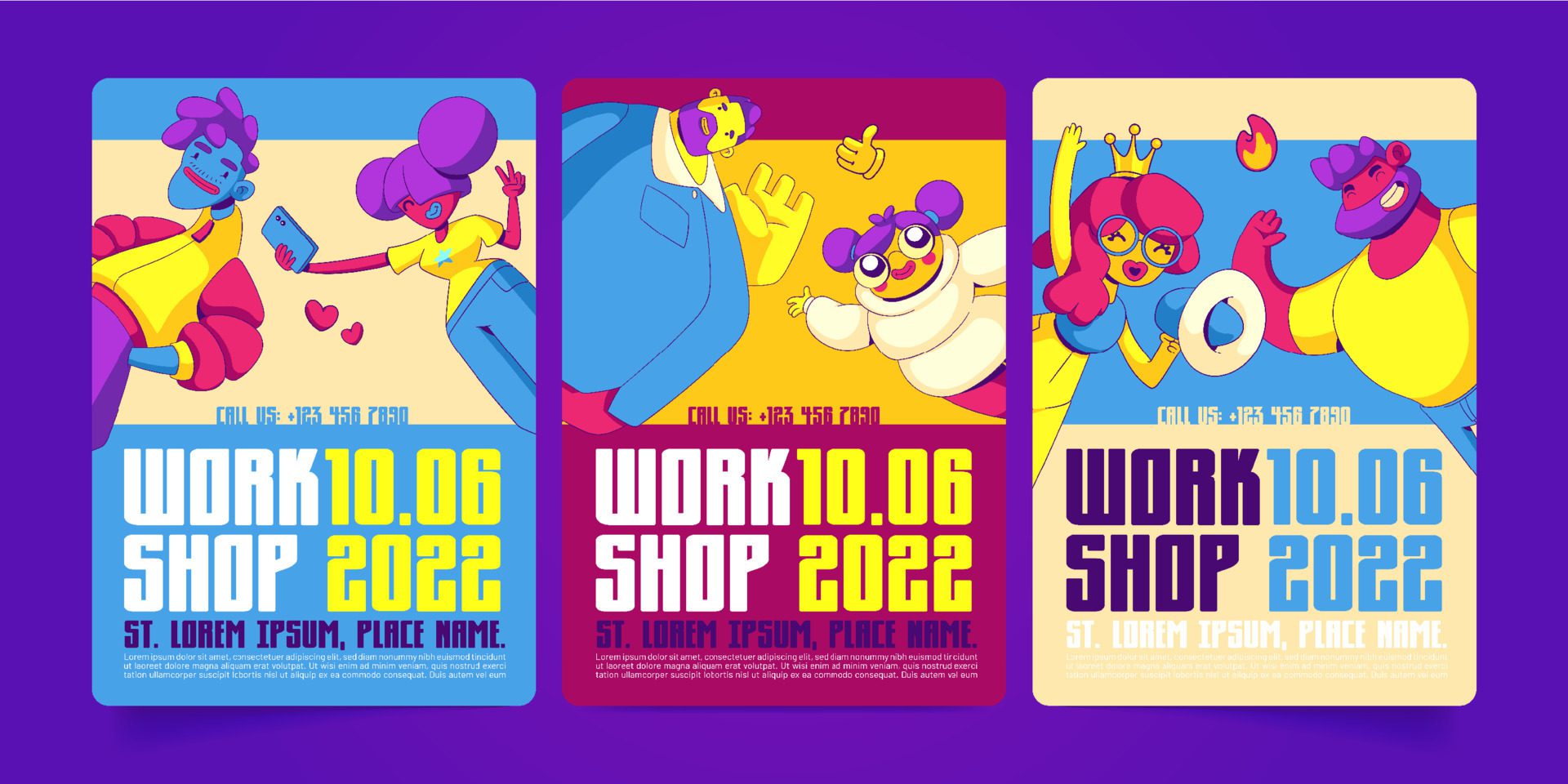 Workshop posters with people in contemporary style Free Vector