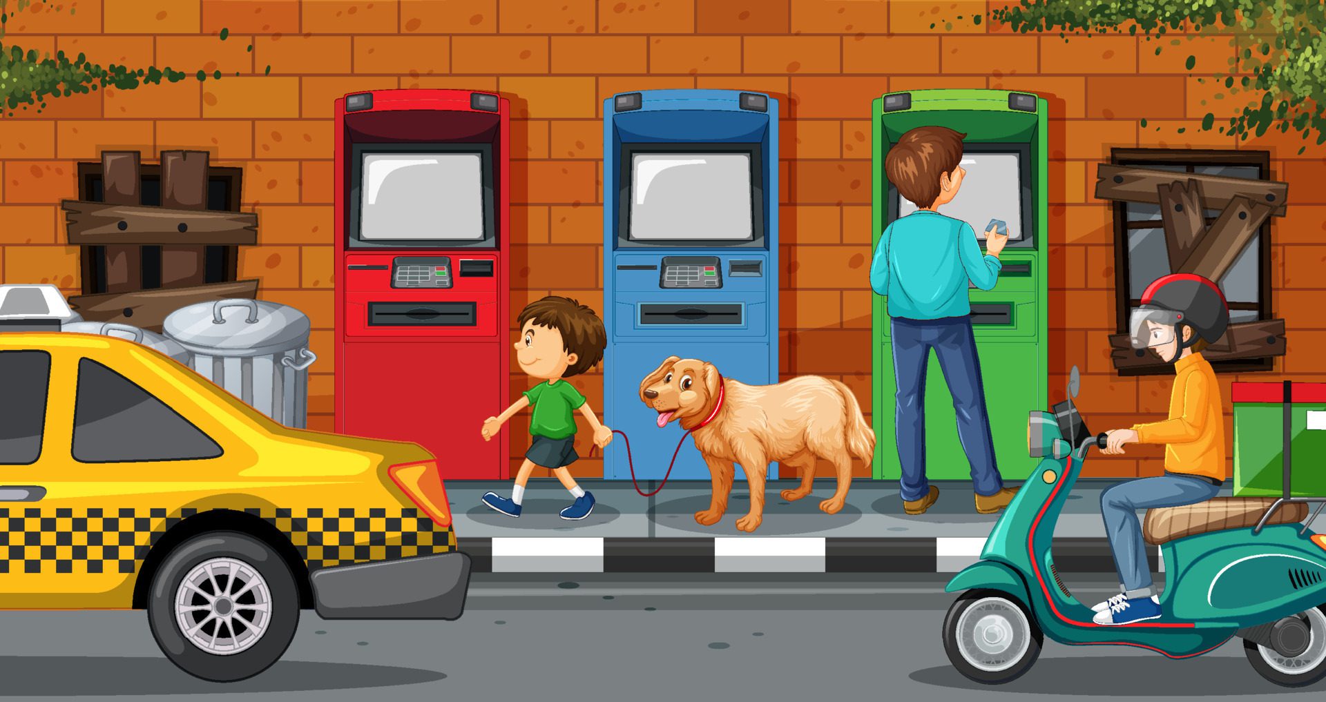 People withdraw money from atm machine Free Vector