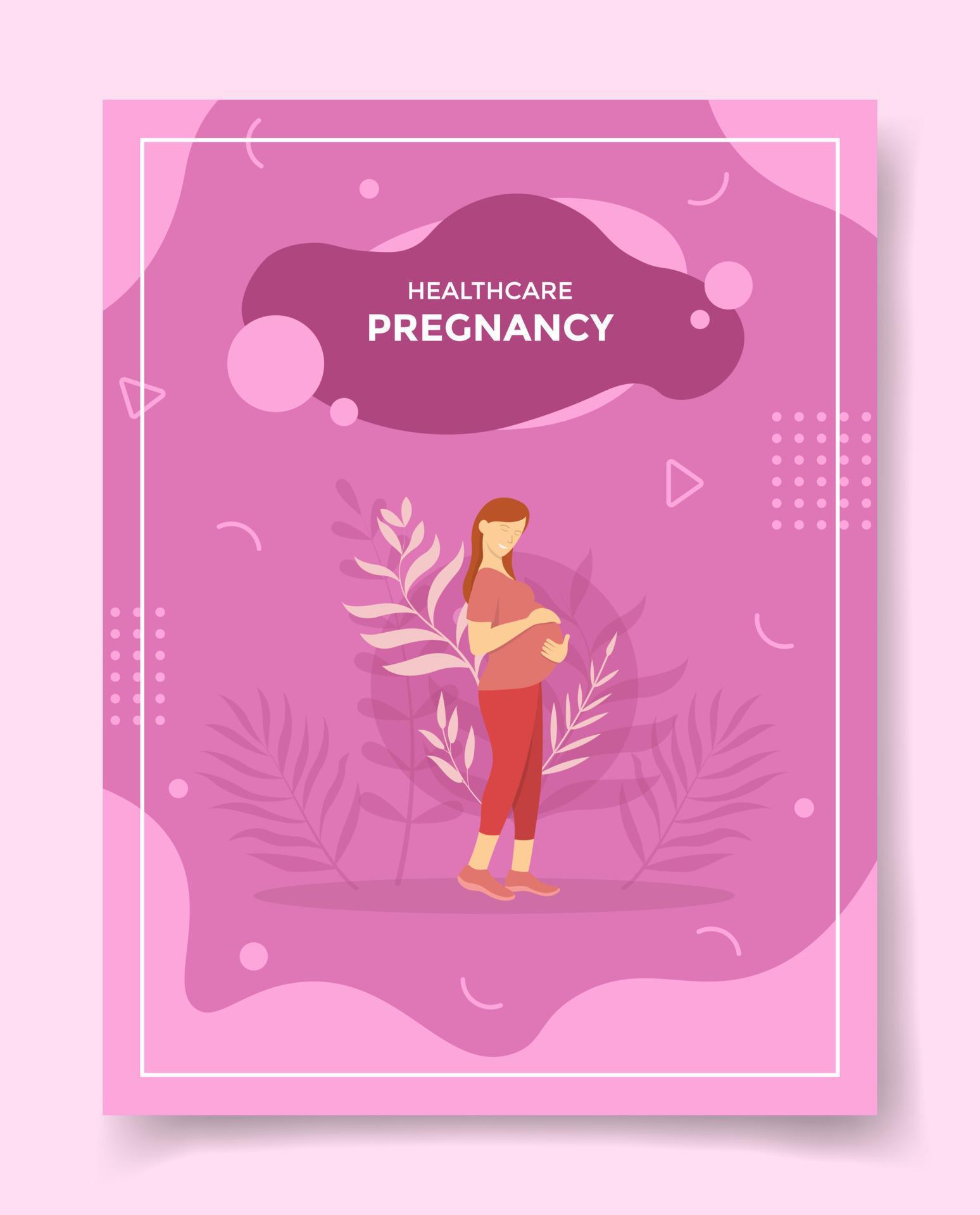 pregnant or pregnancy woman with flower for template of banners, flyer, books, and magazine cover Stock Free