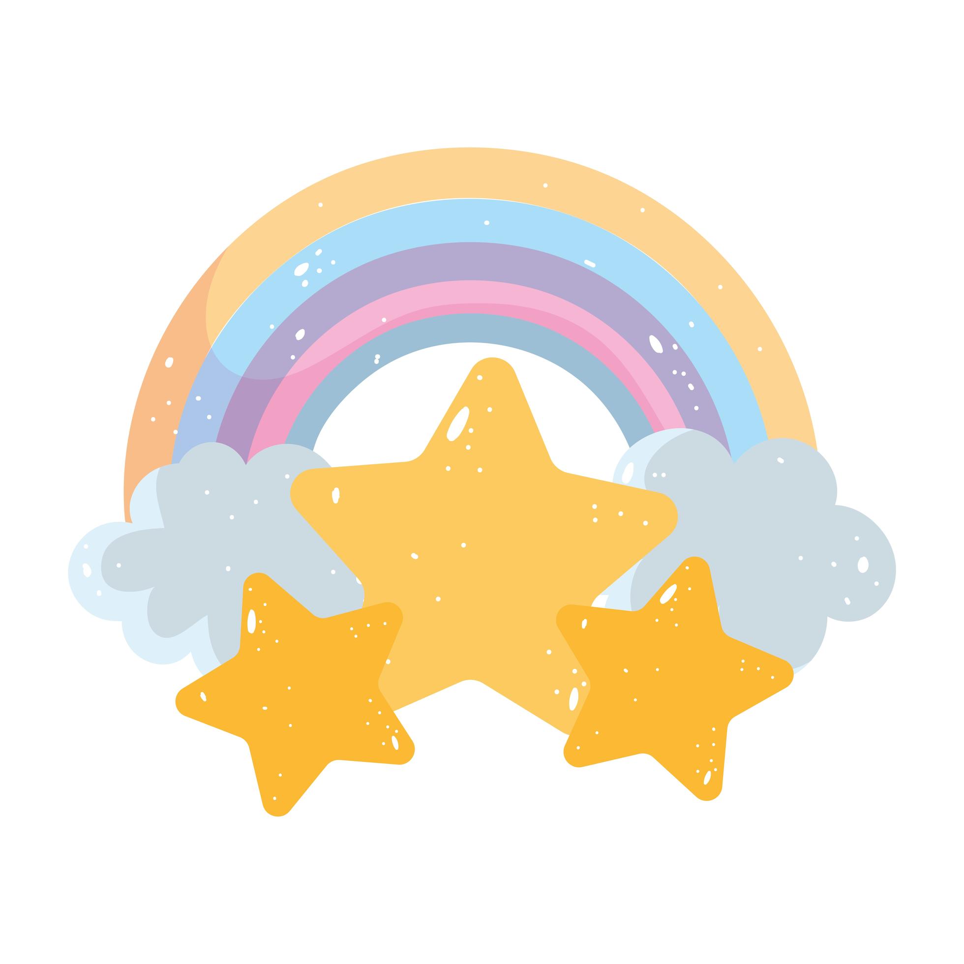 rainbow clouds stars cartoon isolated icon design Stock Free