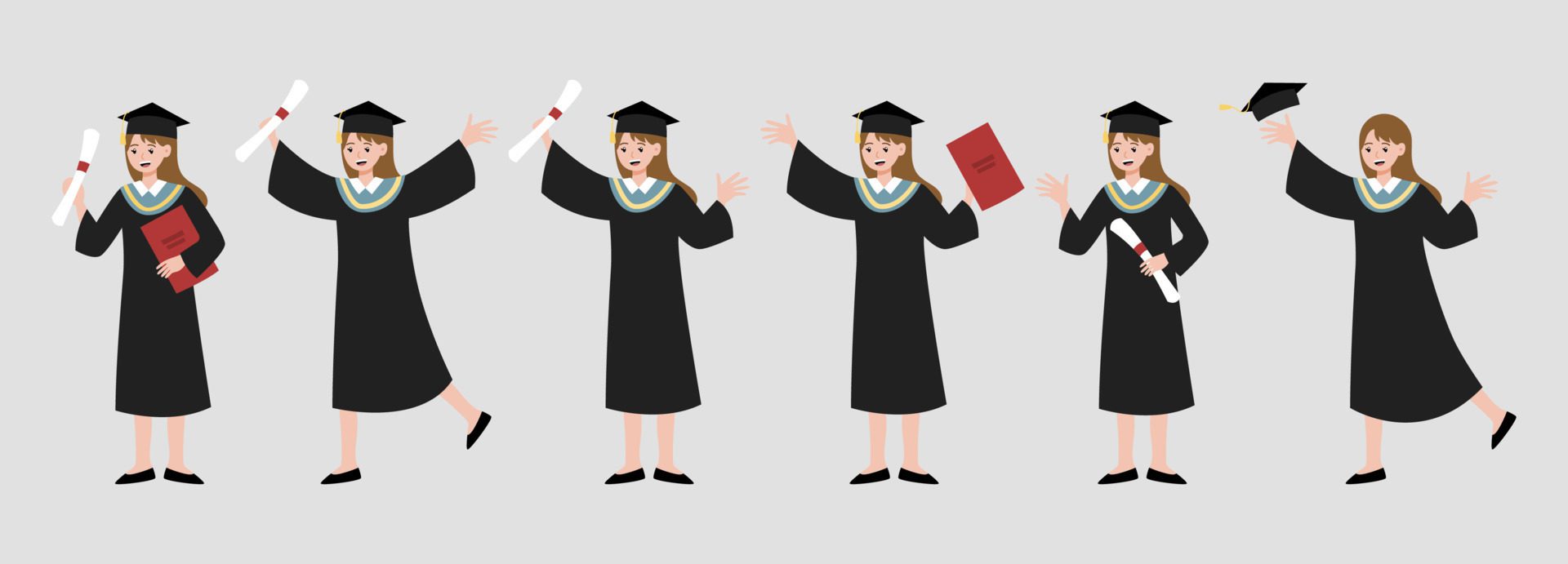 graduation cartoon character collection Free Vector