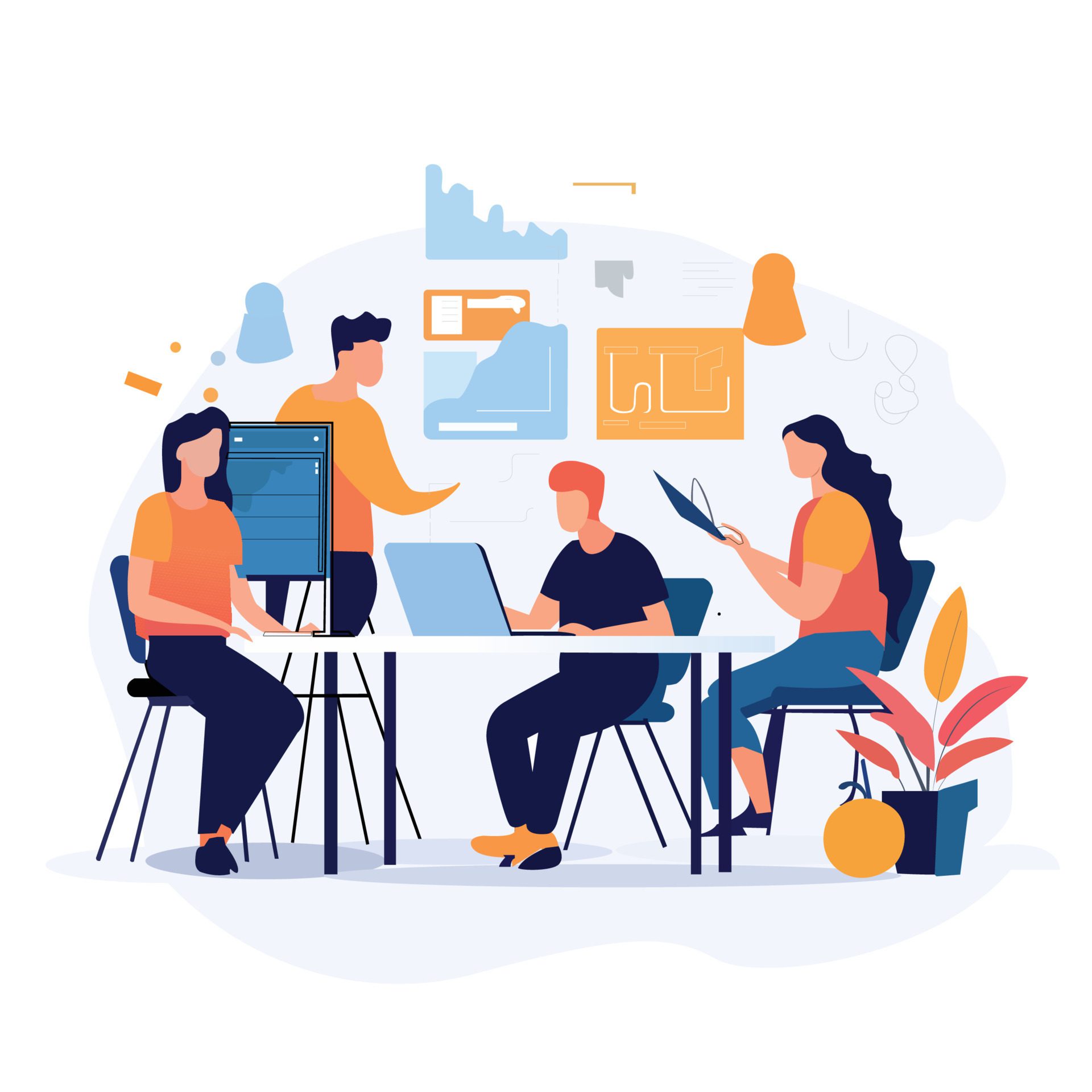 Group of people working together flat illustration Free Vector