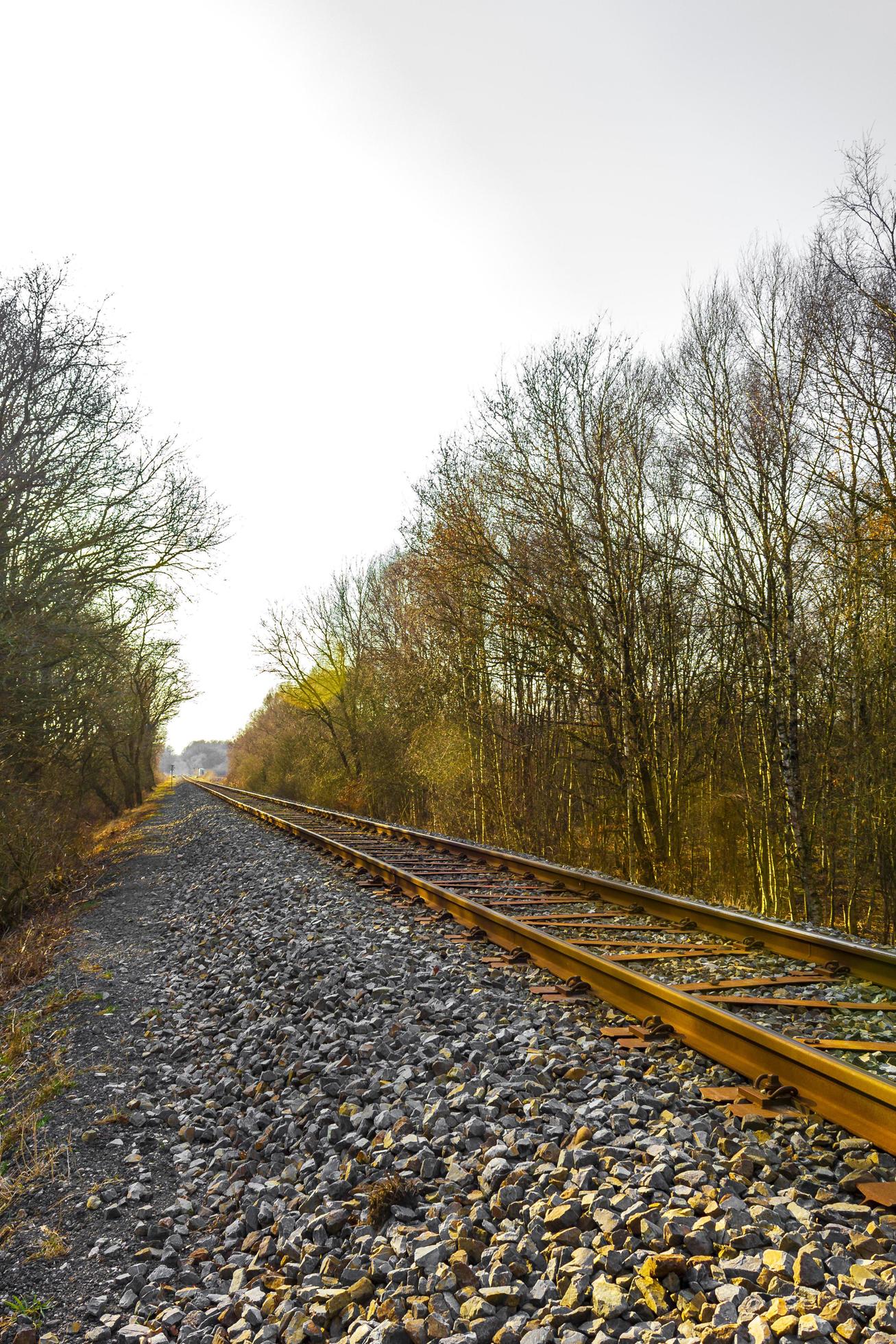 Train tracks through nature to infinity in Germany. Stock Free