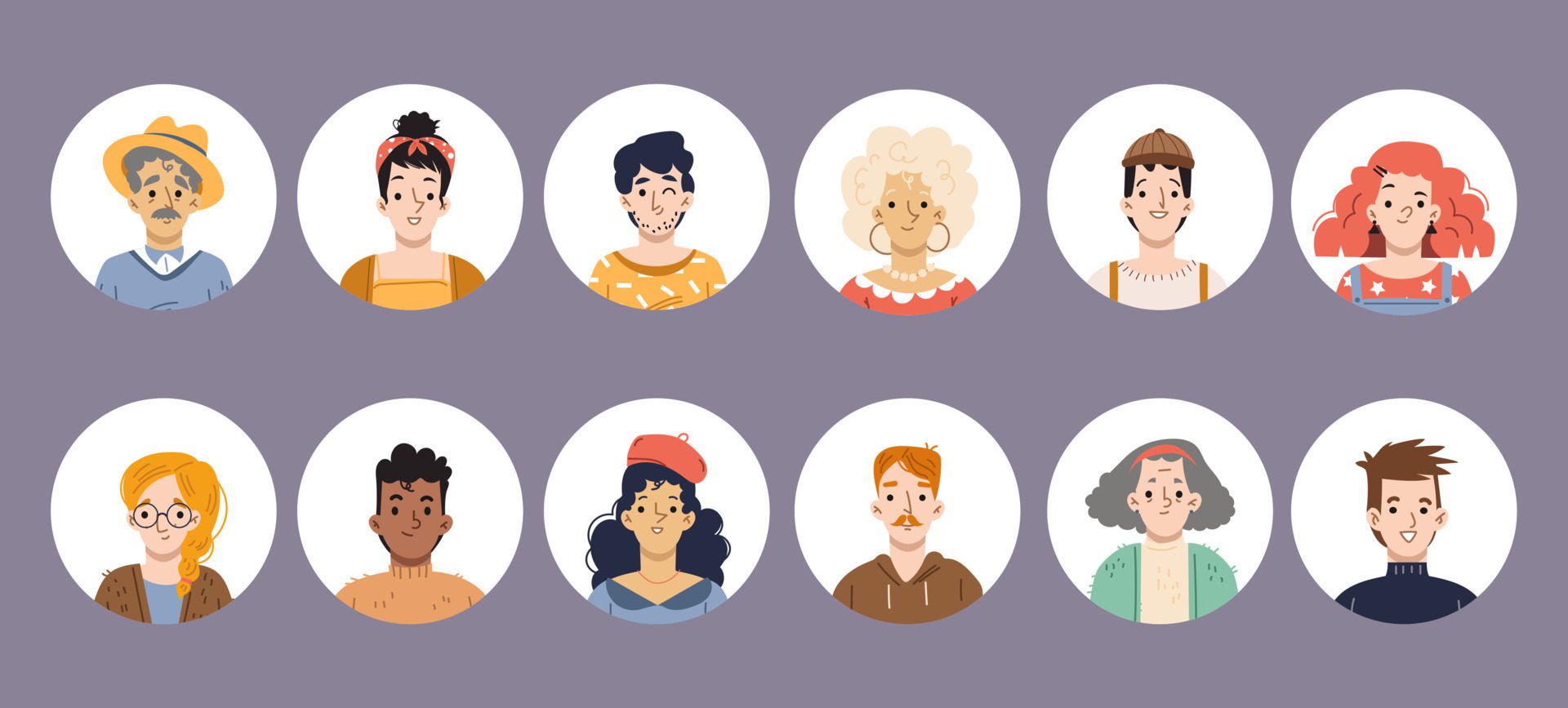 Diverse people round avatars, isolated icons set Free Vector