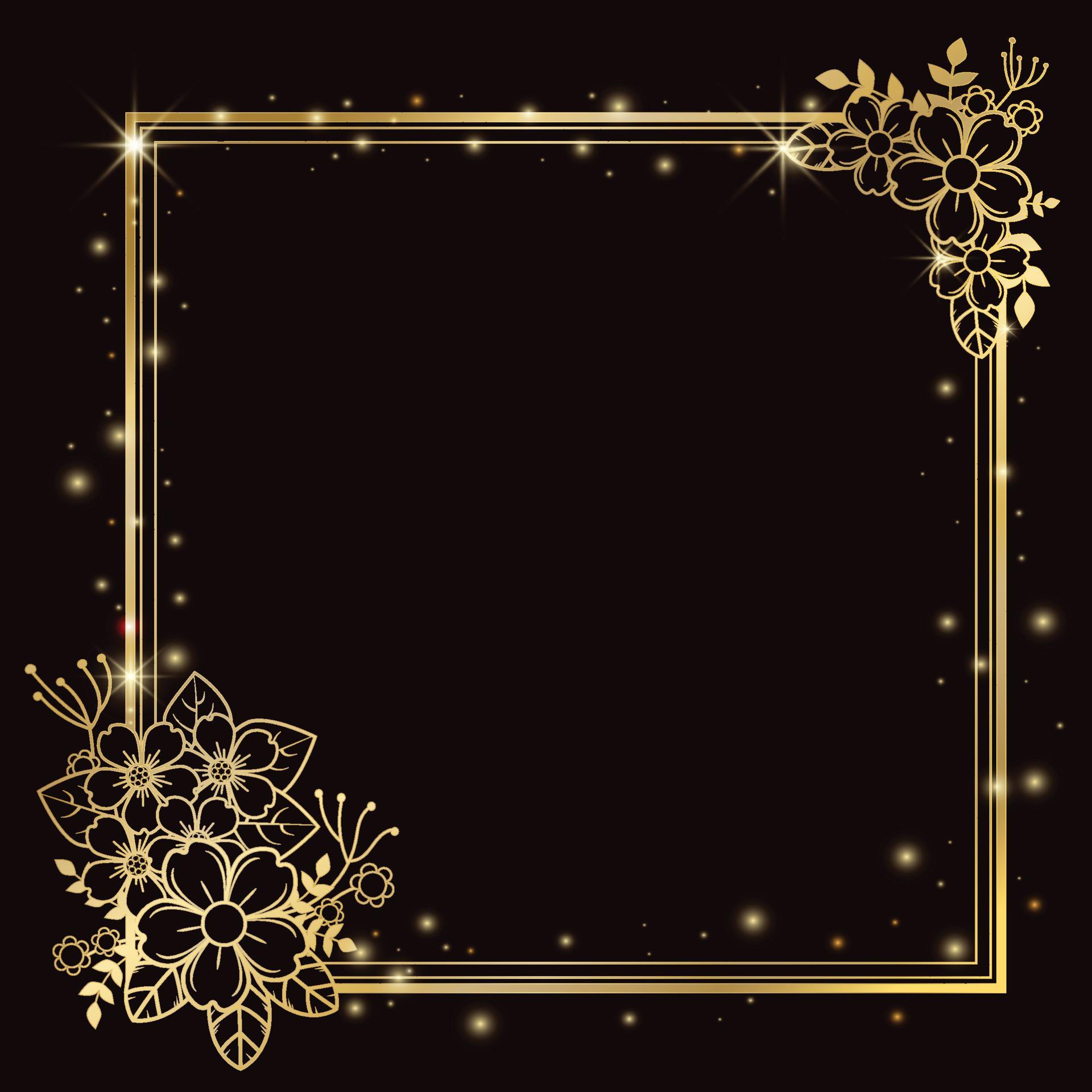 Luxury Square Gold Flower Frame with Black Background Stock Free