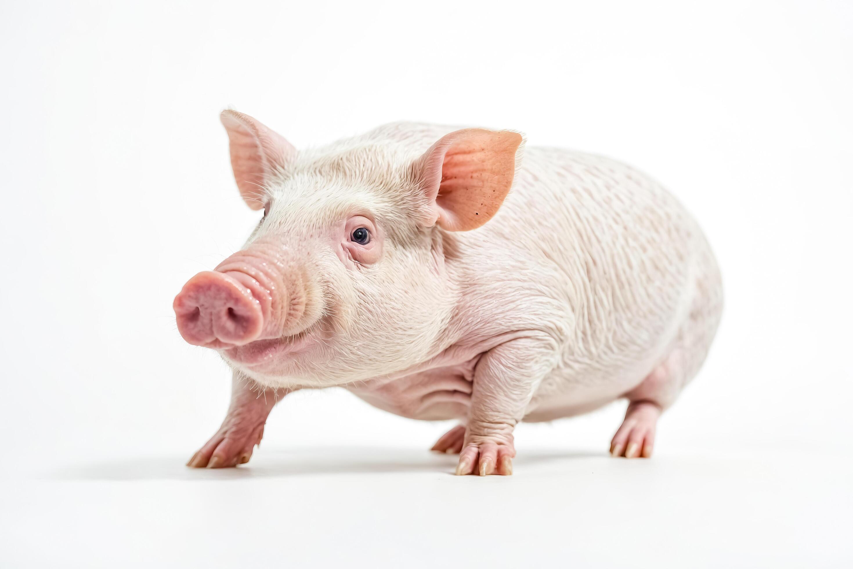 Cute Piglet Standing on White Background Stock Free