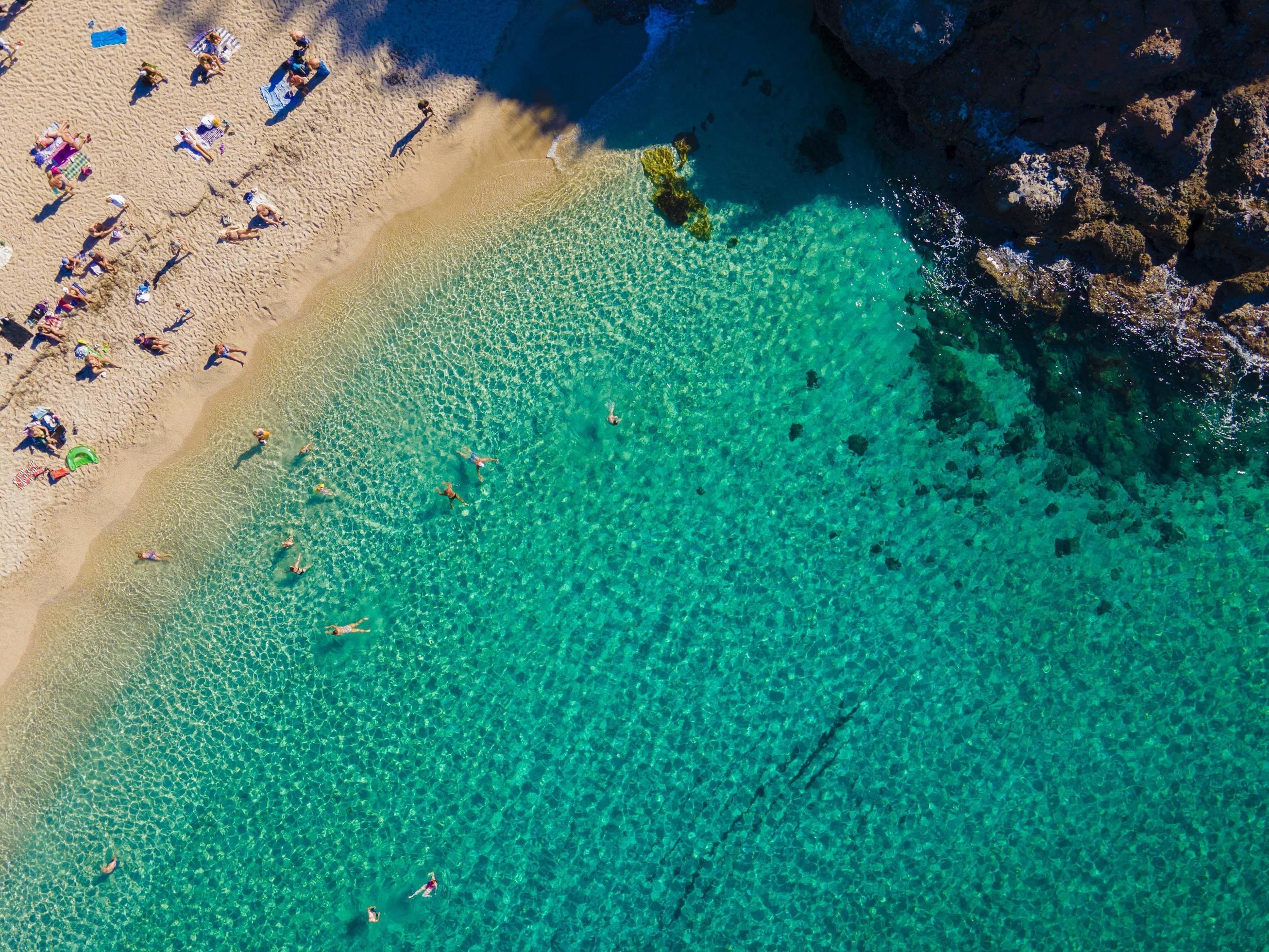 world famous Alanya Cleopatra beach. aerial photo of the beach. amazing summer vacation Stock Free