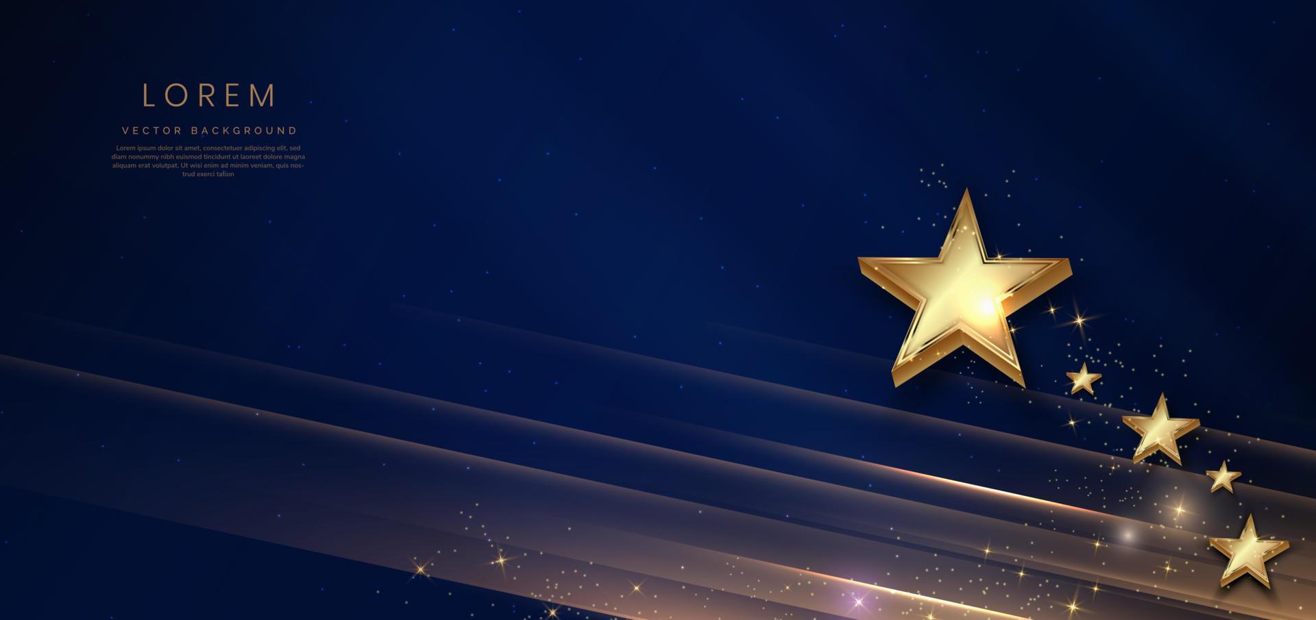 Abstract luxury golden stars on dark blue background with lighting effect and spakle. Stock Free