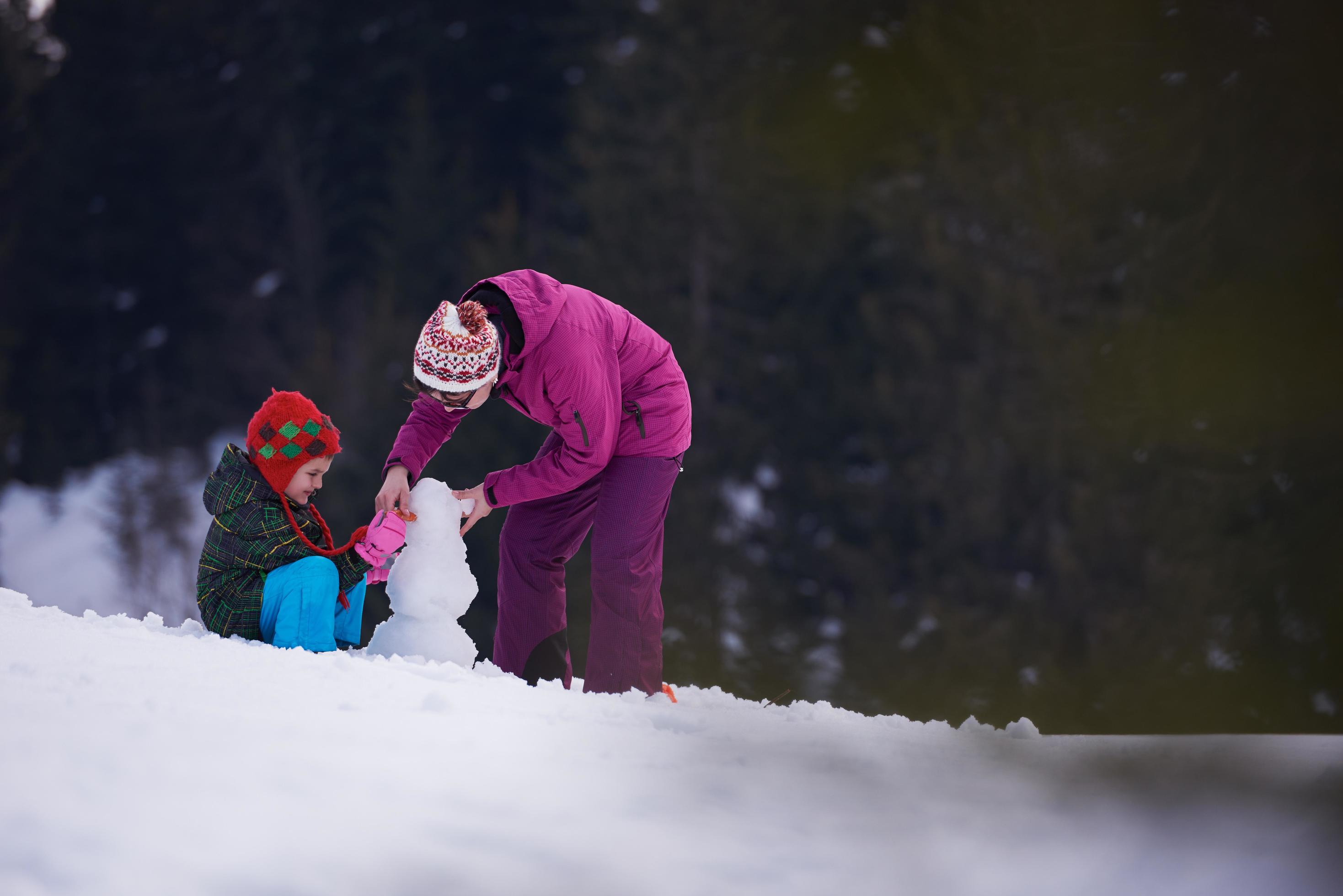 happy family building snowman Stock Free