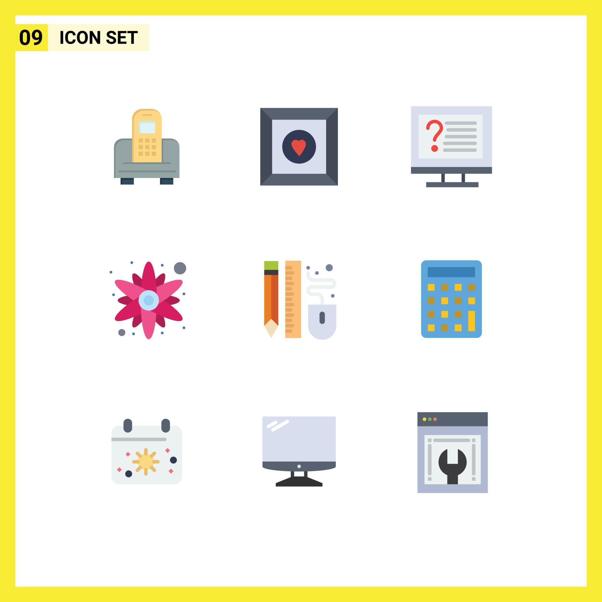 Universal Icon Symbols Group of 9 Modern Flat Colors of pen drawing contact sun flower rose Editable Vector Design Elements Stock Free