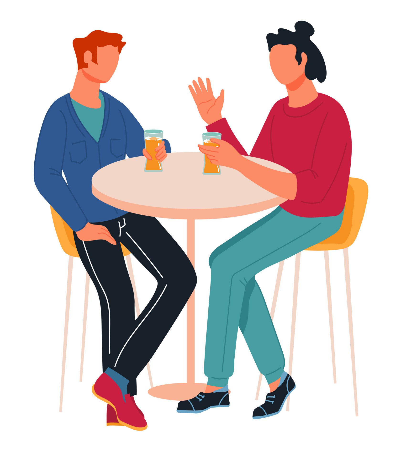 
									Two friends drink beer sitting at cafe table. People in bar or pub drink beer, flat vector illustration isolated on white background. Free Vector