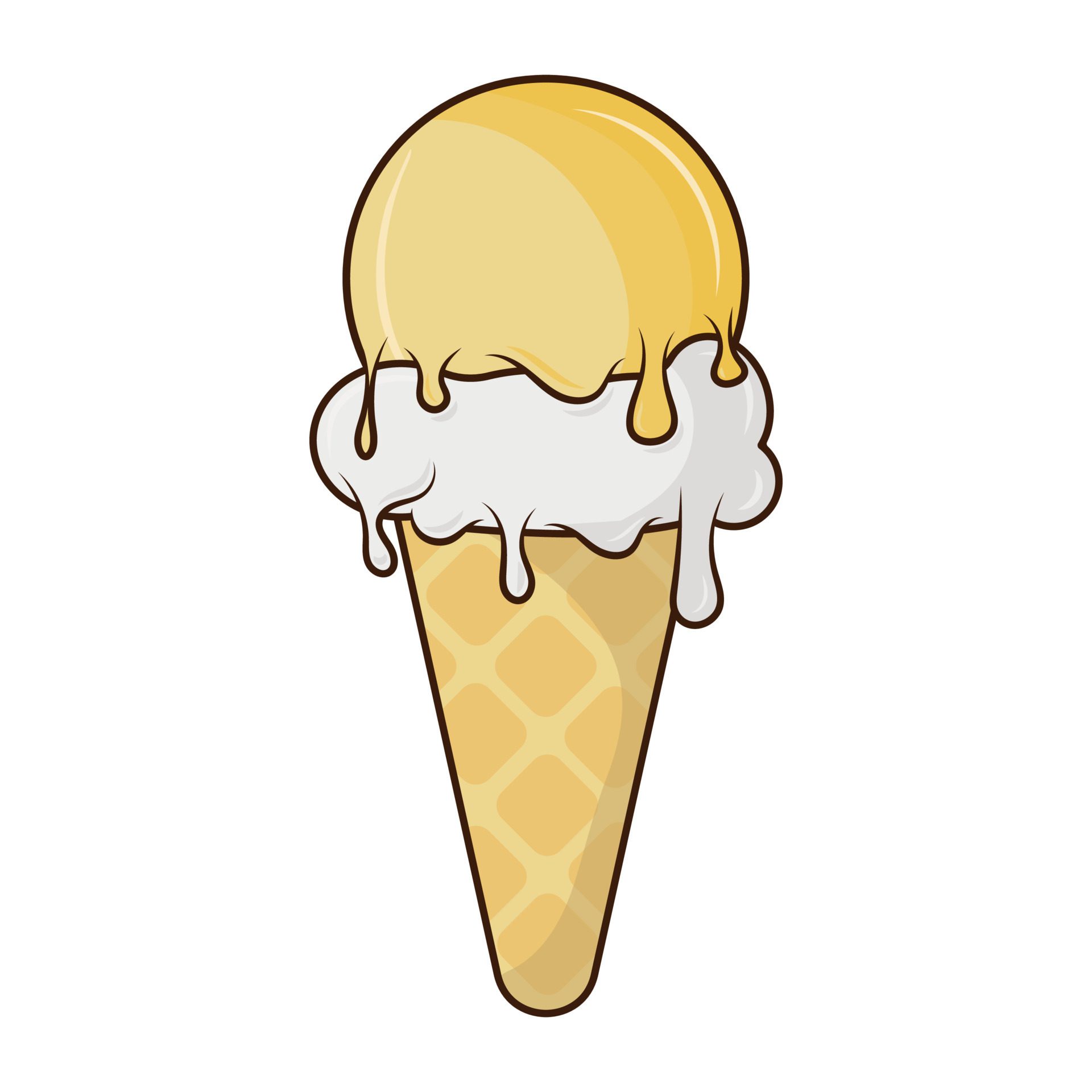 Ice cream in a bright cartoon style of Groovy. Ice cream vector in pleasant colors. isolated on a white background. Free Vector