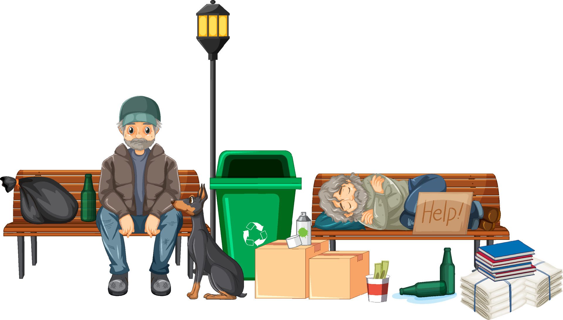 Homeless people in the city Free Vector