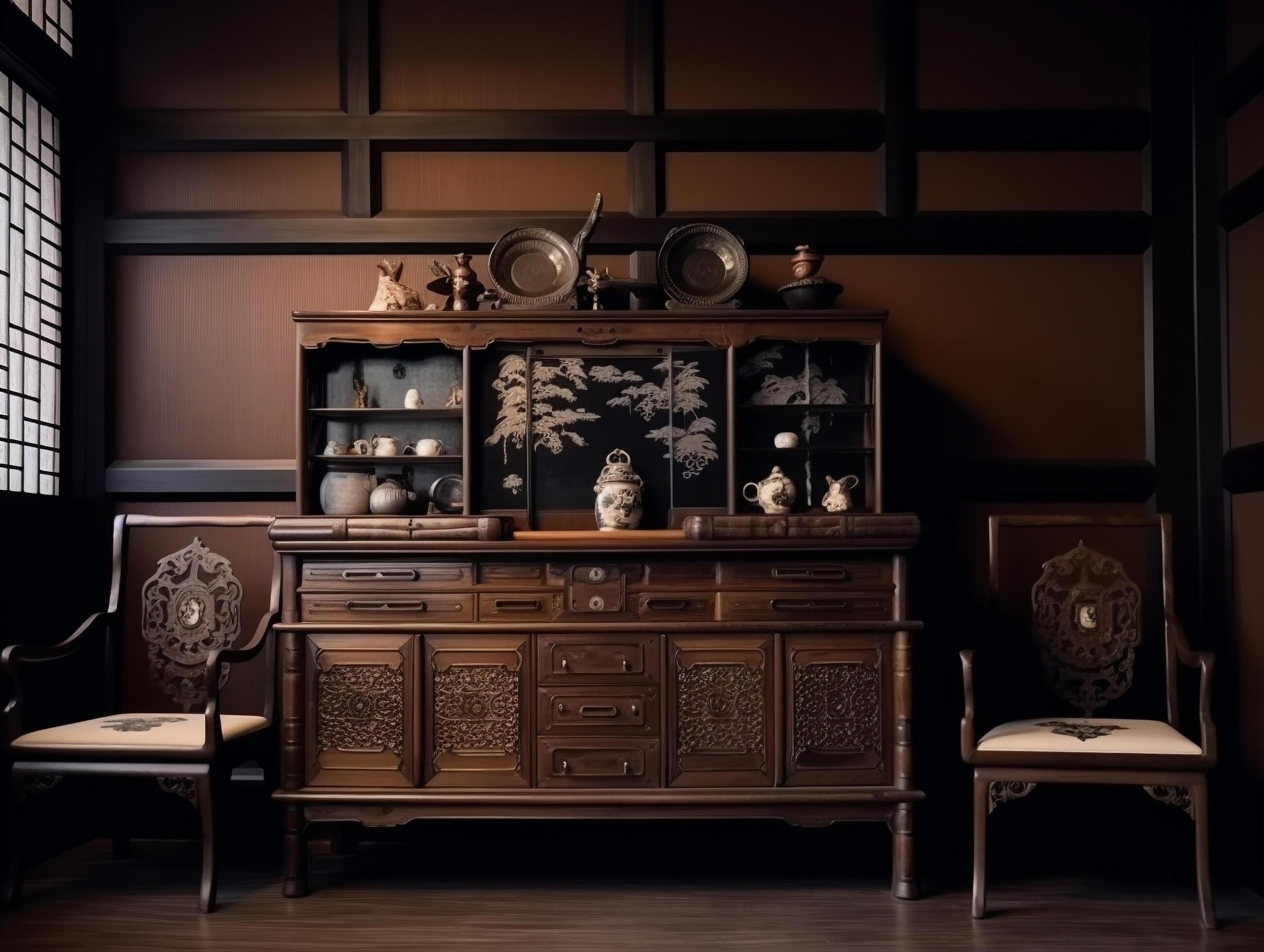 Japanese furniture with classical ornaments Stock Free