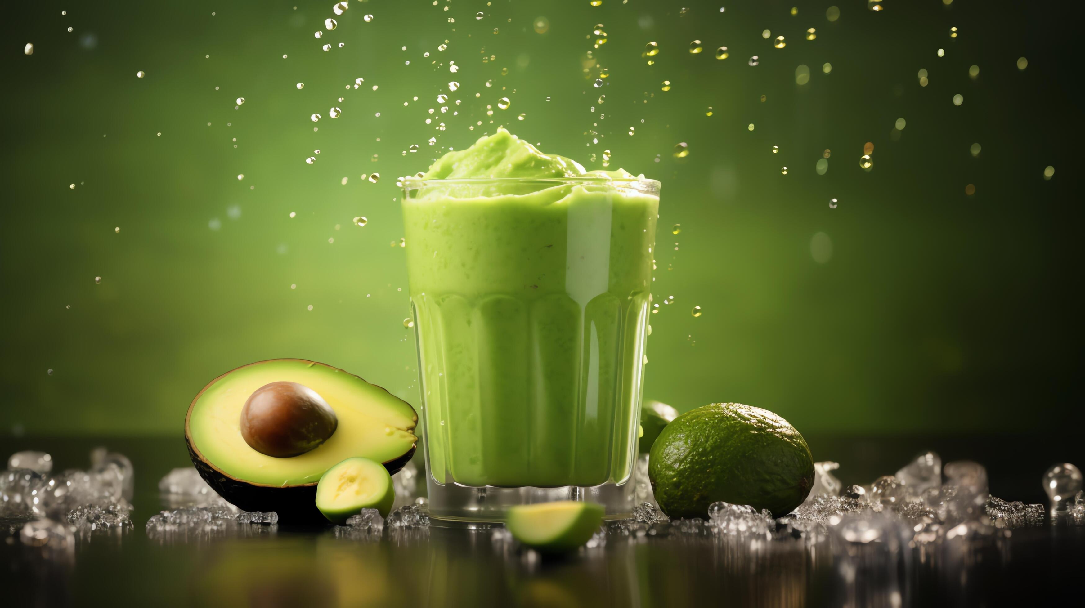 A delicious and nutritious avocado smoothie, made with fresh avocados, spinach, and other healthy ingredients. Stock Free