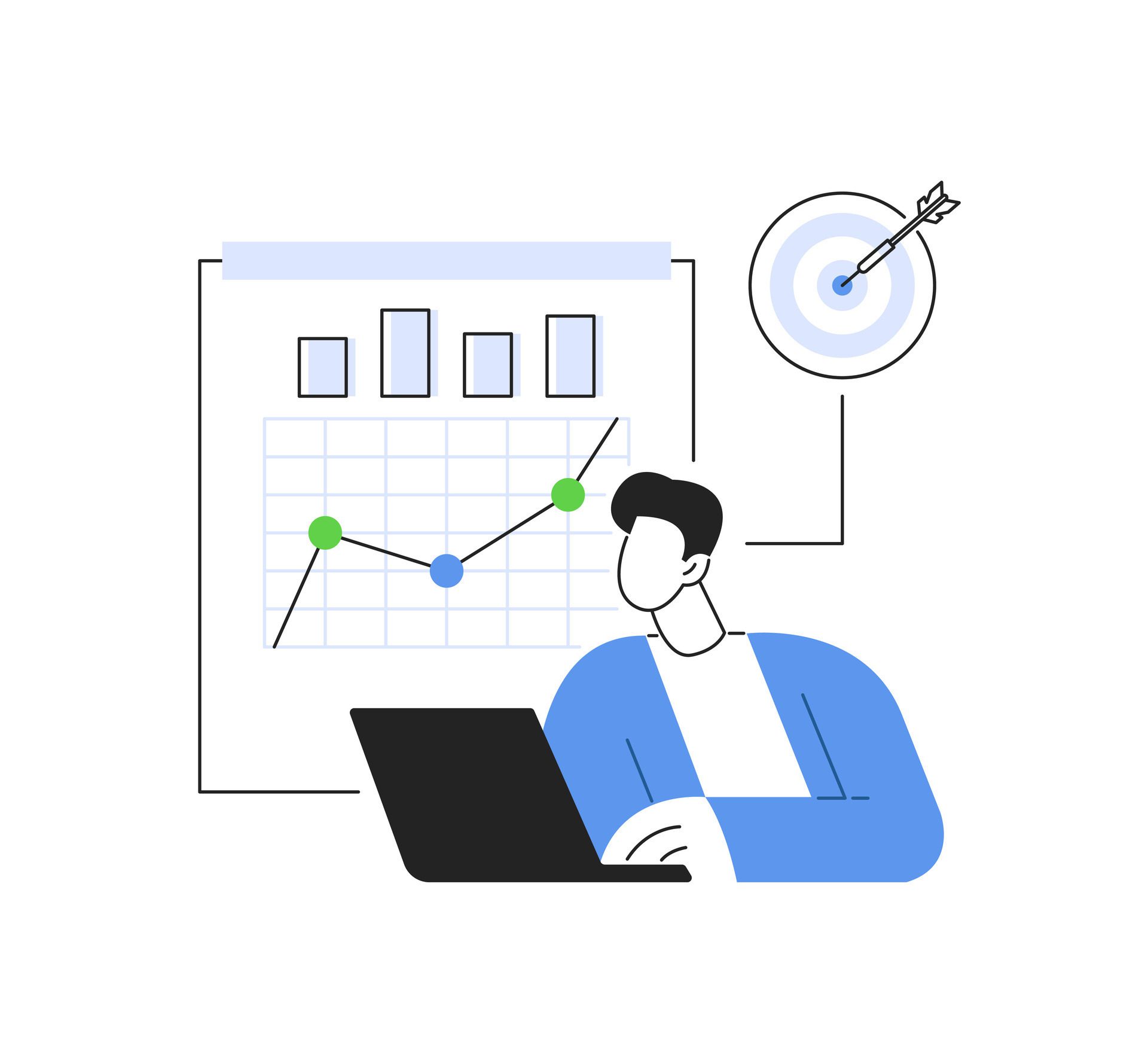 Financial,People analyzing financial graphs, latest stock market news and other data. Stock trading concept Free Vector