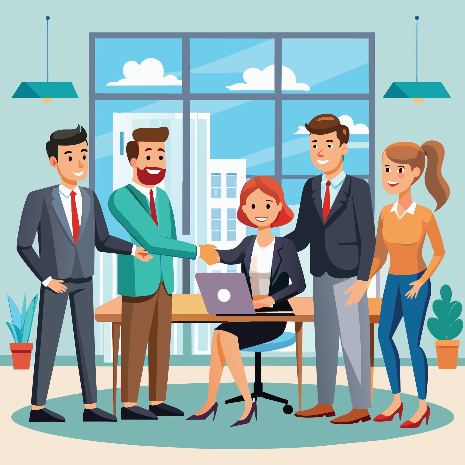 Business people in the office. Vector flat illustration. Teamwork concept. Free Vector