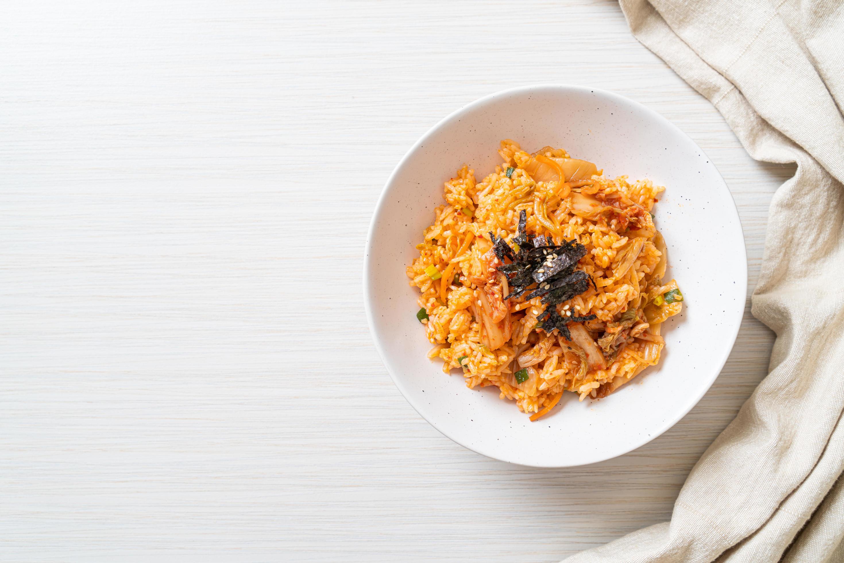 Kimchi fried rice with seaweed and white sesame – Korean food style Stock Free