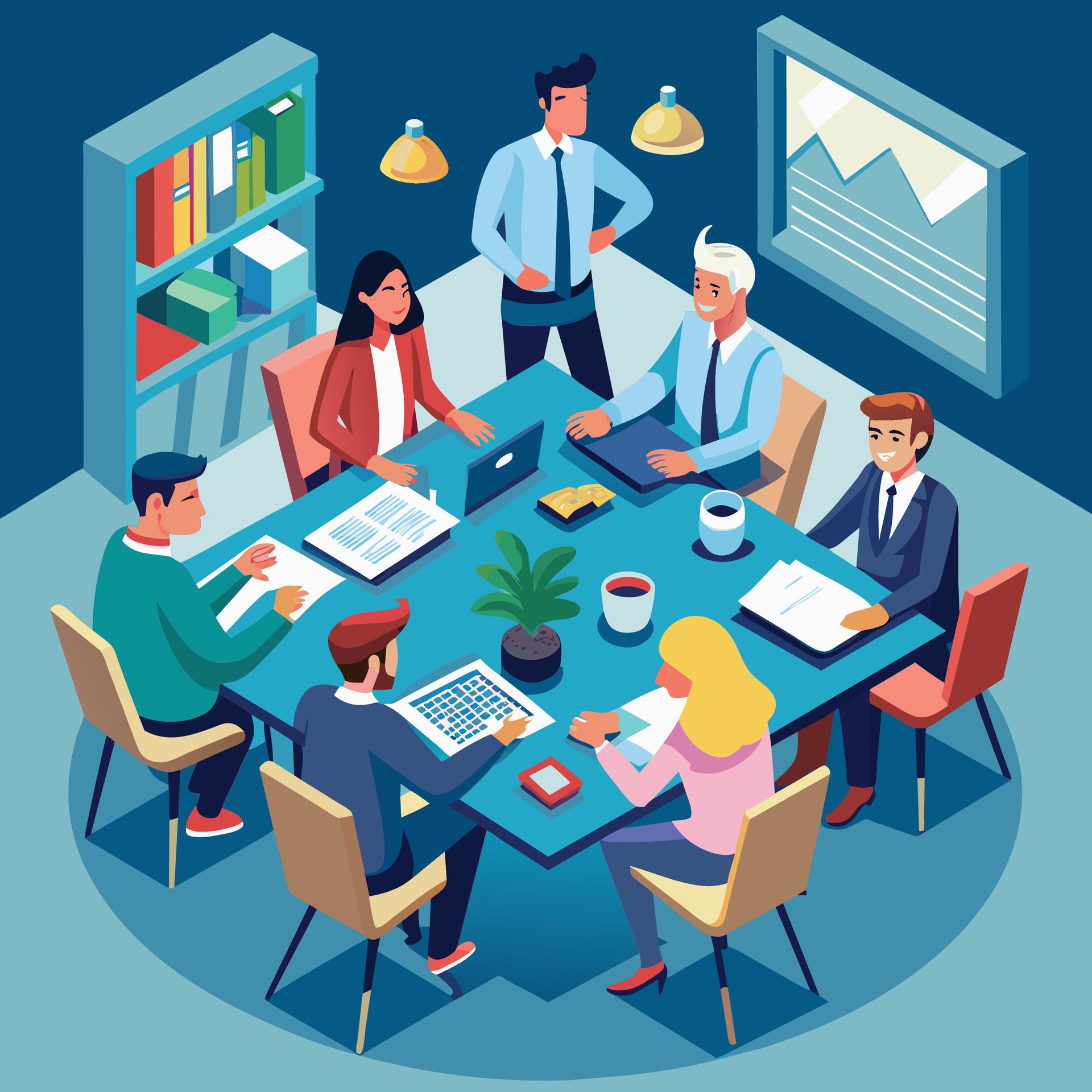 Business meeting isometric concept with business people in meeting room vector illustration Free Vector