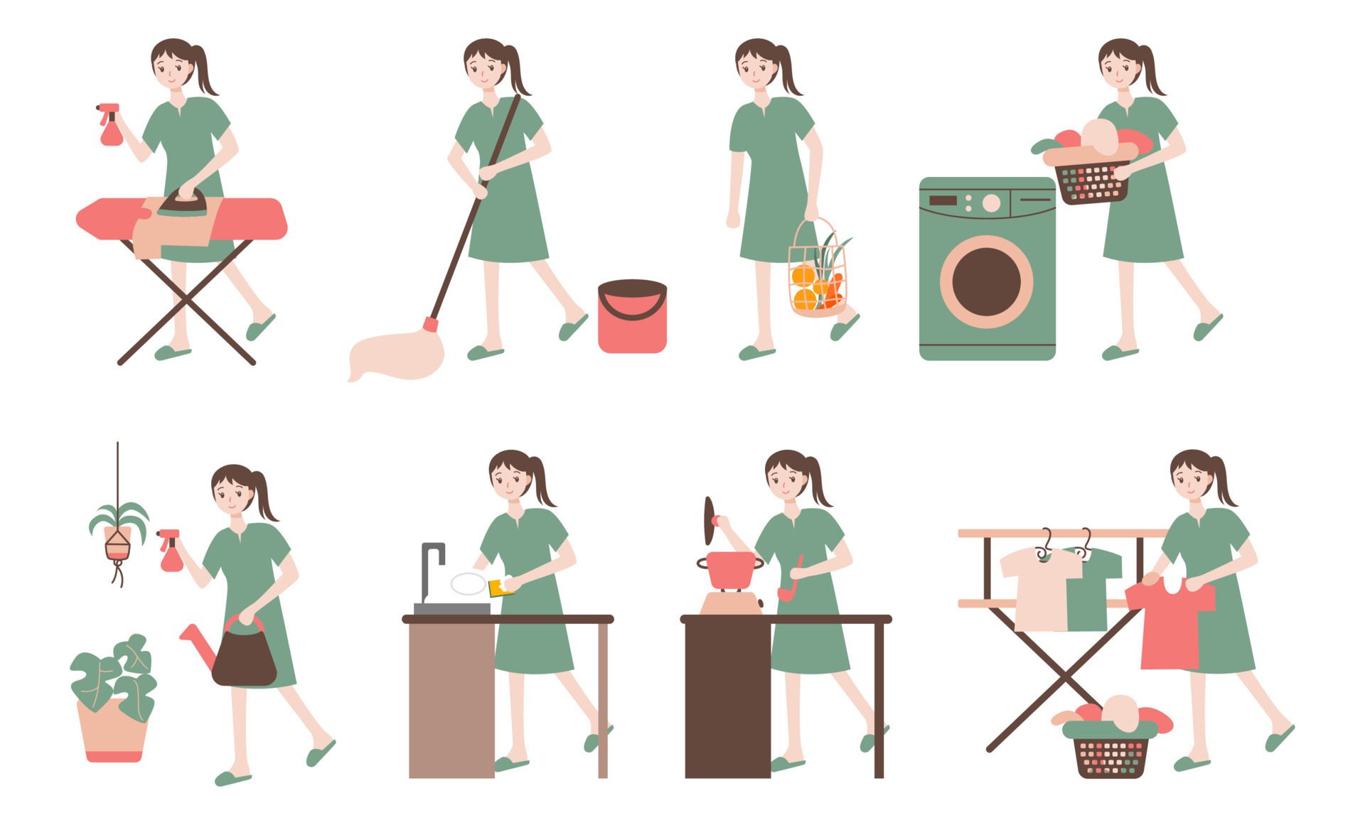 housewife cartoon character collection illustration Free Vector and Free SVG