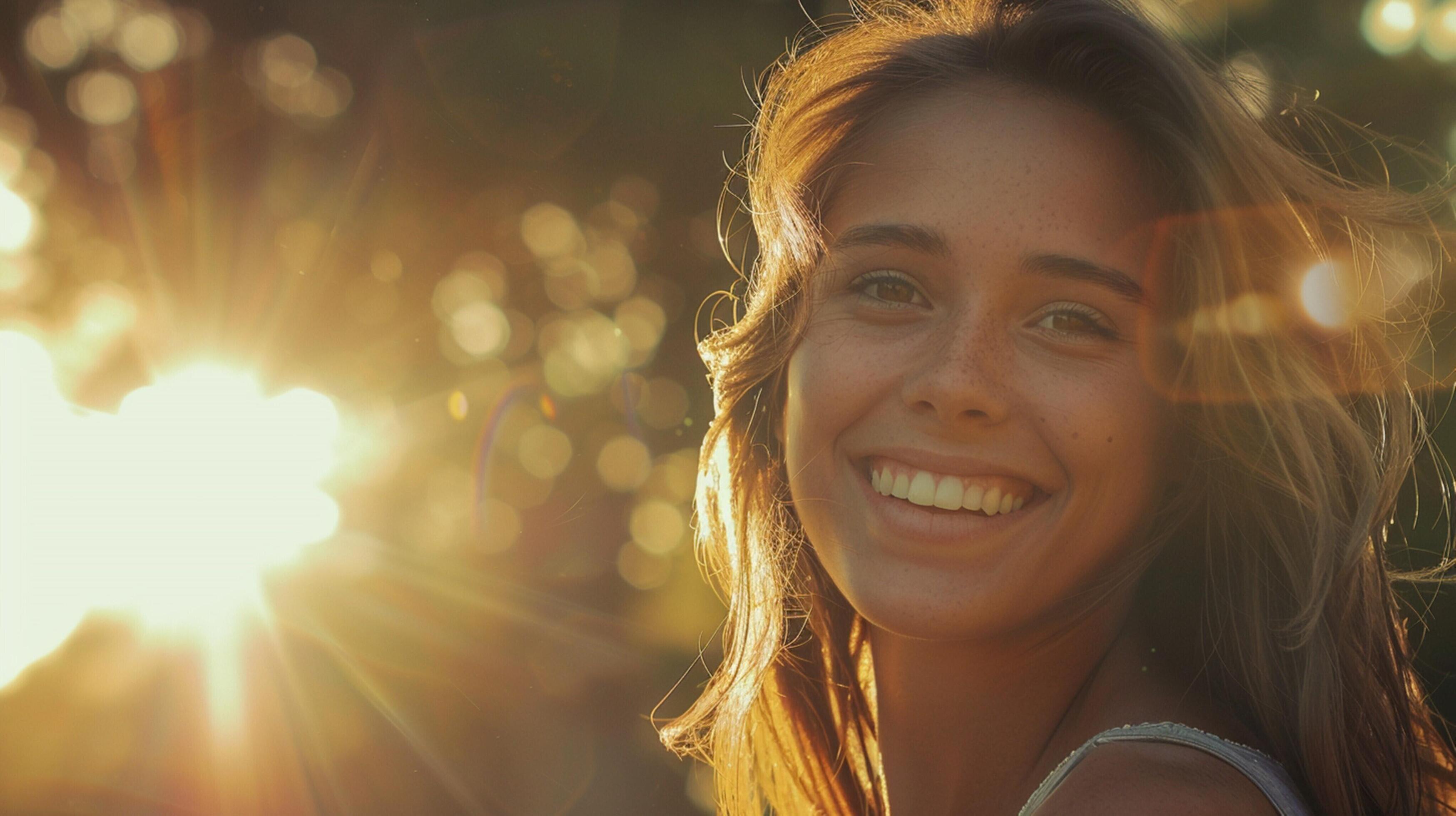 young woman outdoors looking at camera smiling Stock Free