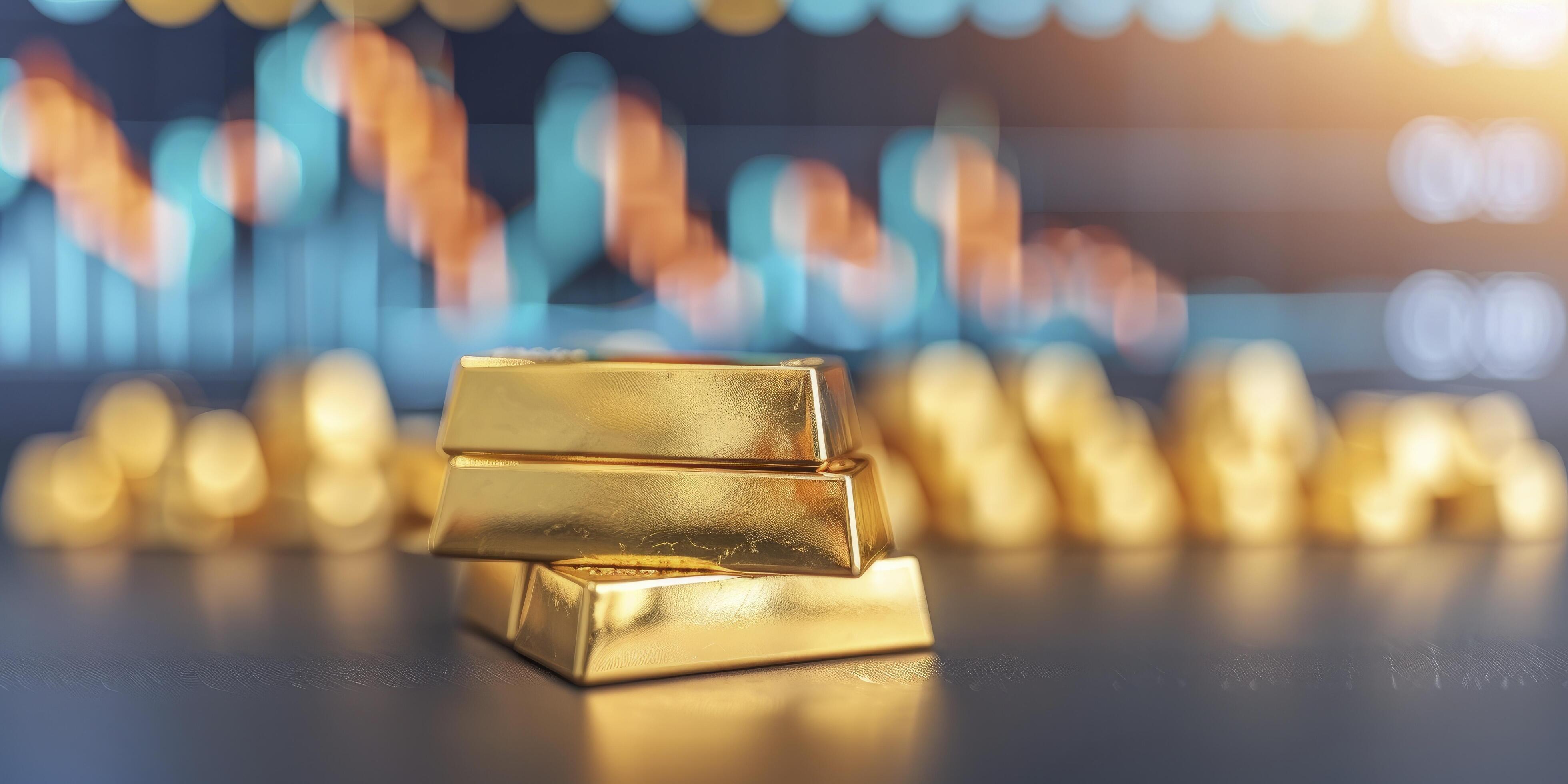 stack of gold bars with stock market charts on a black background Stock Free