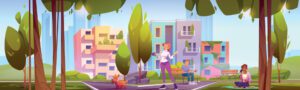 people-walk-in-green-city-park-relax-spend-time-free-vector