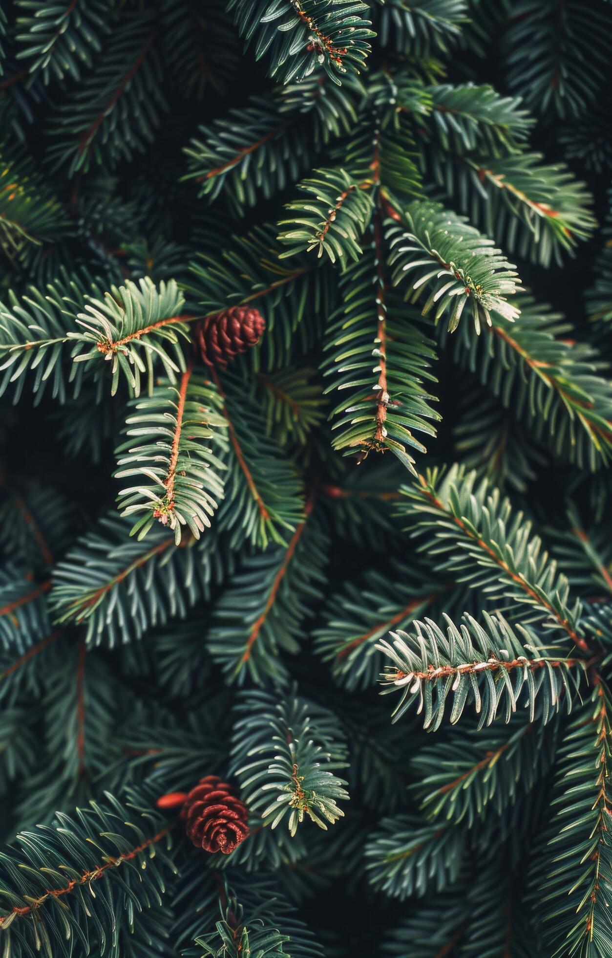 Green Pine Branches on a Blue Background Stock Free