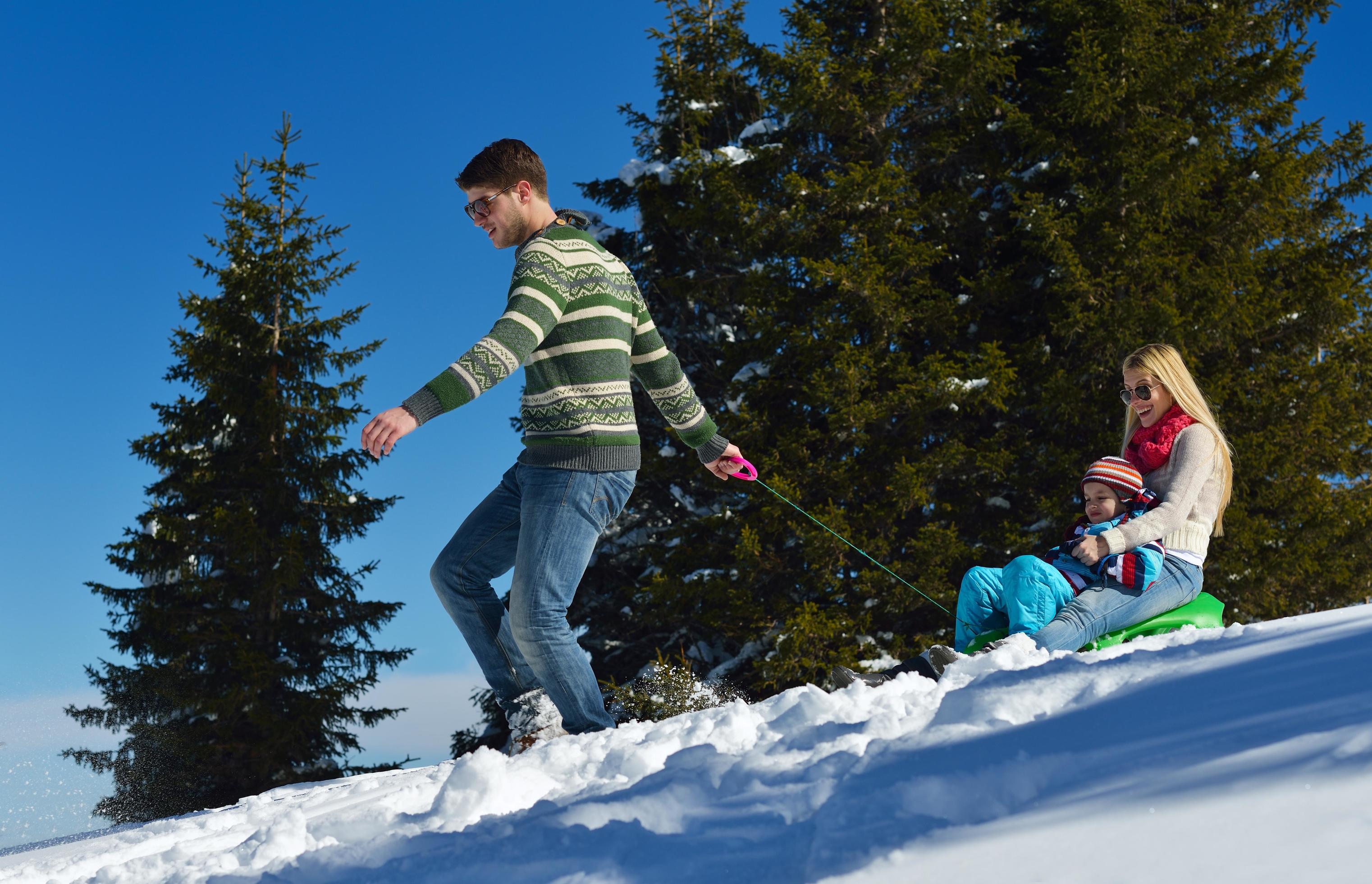 family having fun on fresh snow at winter Stock Free