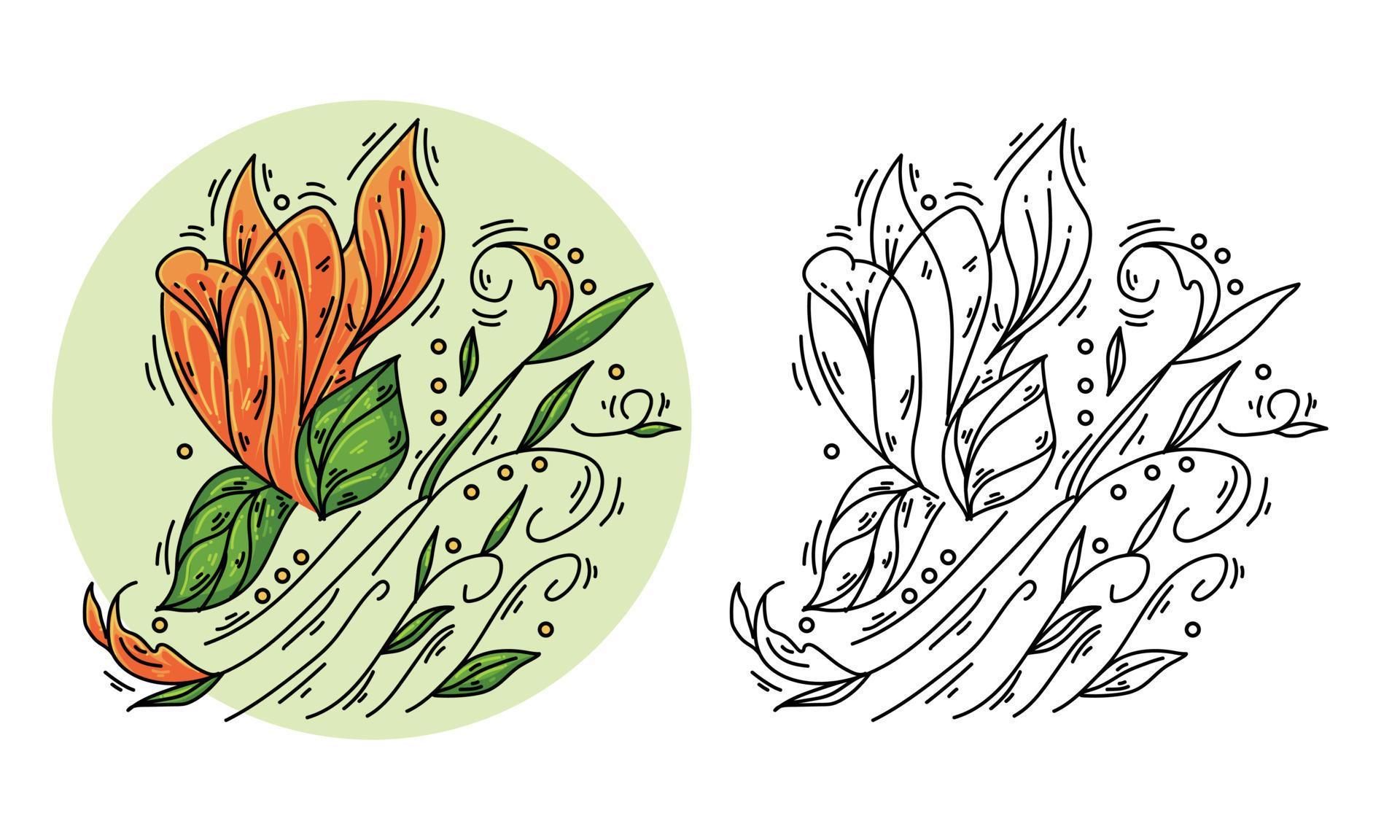 set of flowers and leaves ornament vector Stock Free